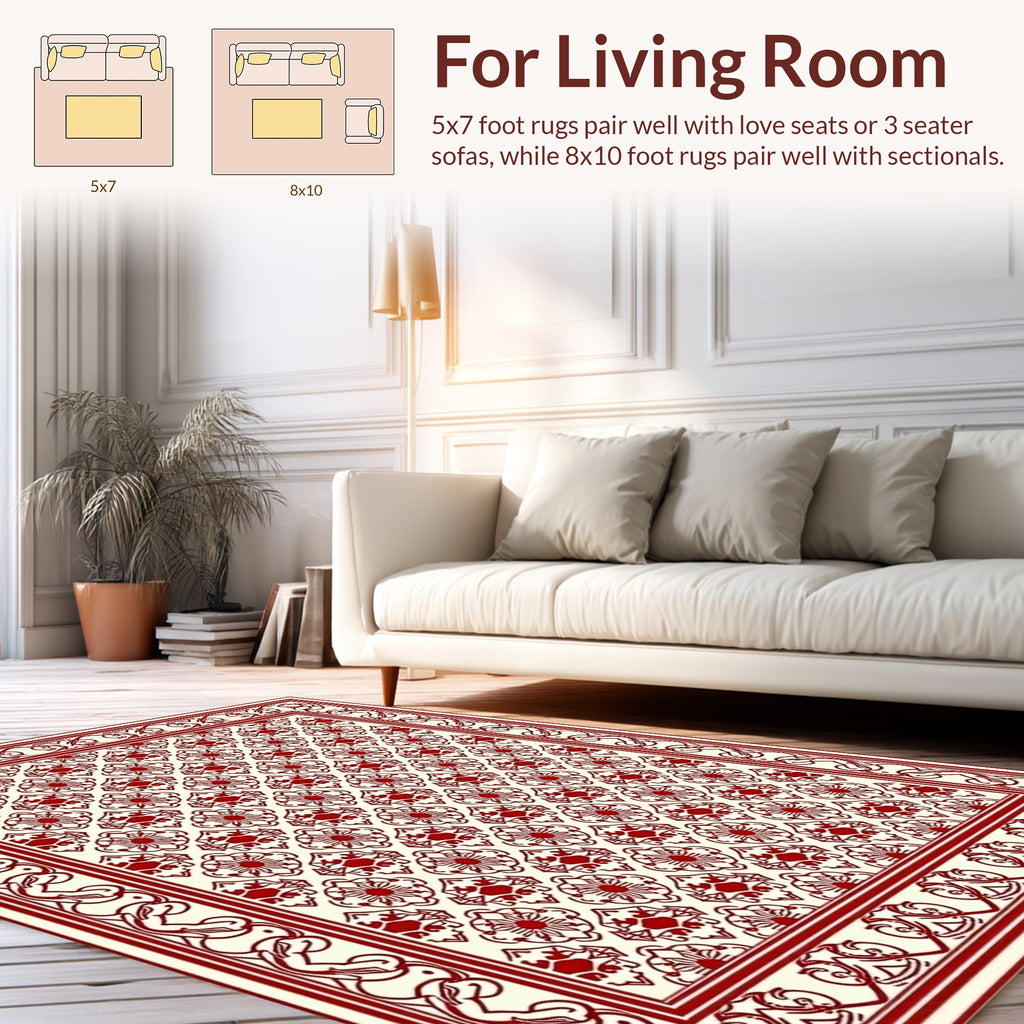 Red Floral Medallion Traditional Border Rug