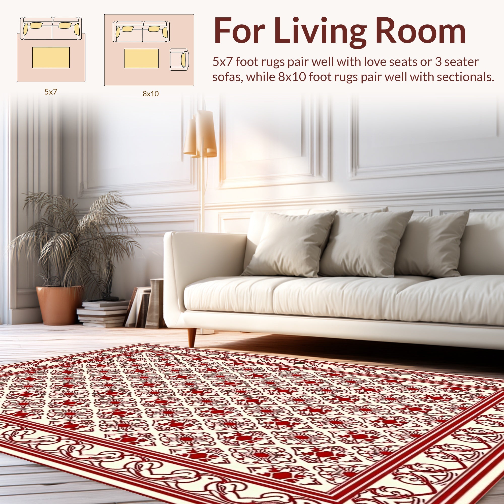 Red Floral Medallion Traditional Border Rug