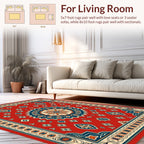 Ornate Red Blue Mandala Geometric Pattern Rug
