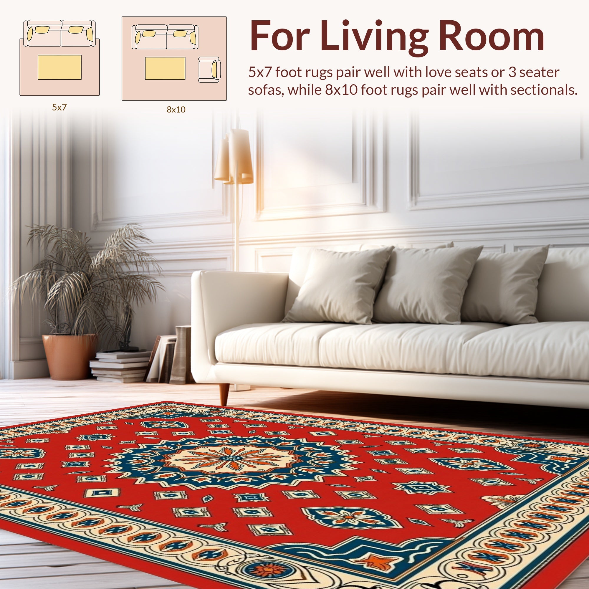 Ornate Red Blue Mandala Geometric Pattern Rug