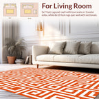 Orange White Geometric Maze Pattern Rug