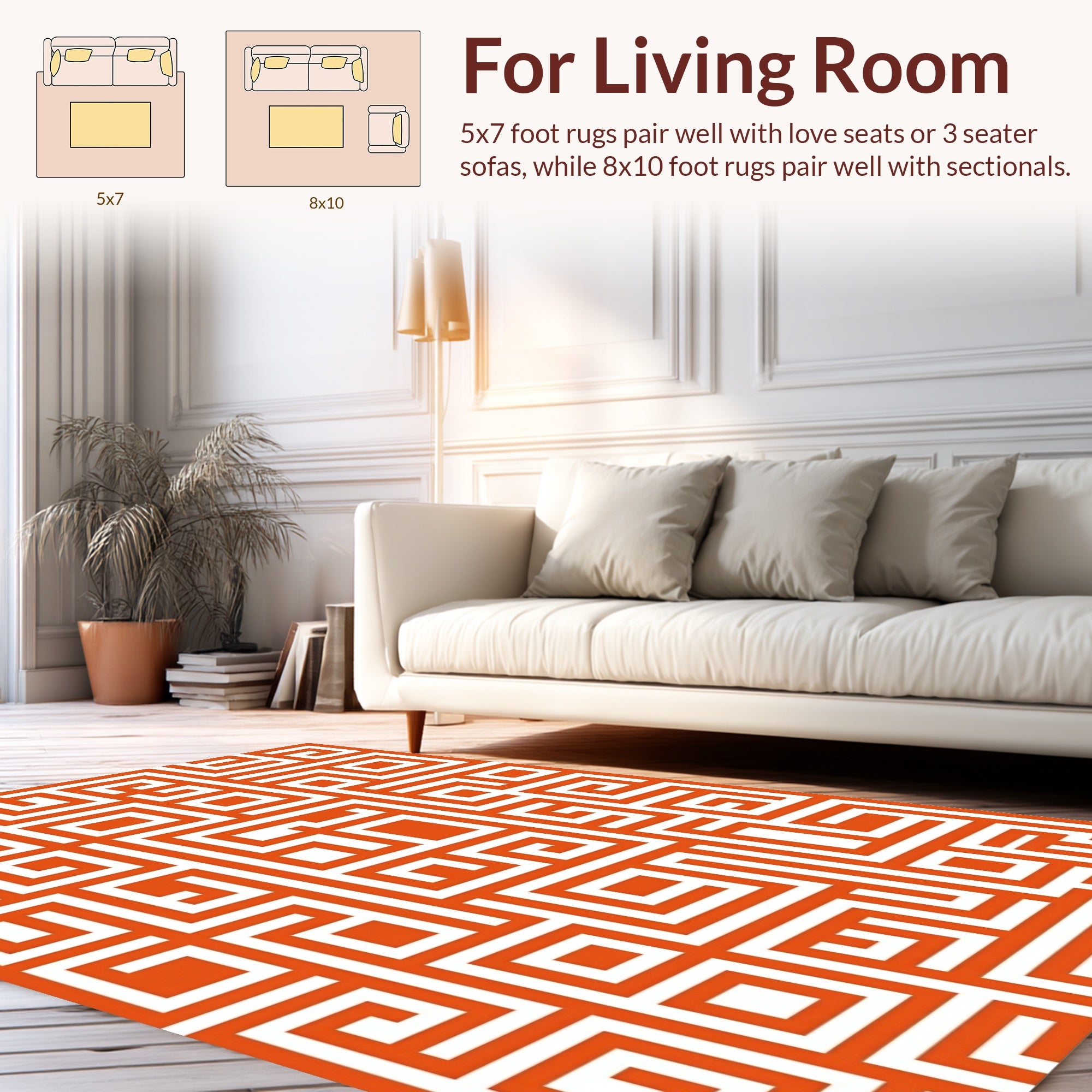 Orange White Geometric Maze Pattern Rug