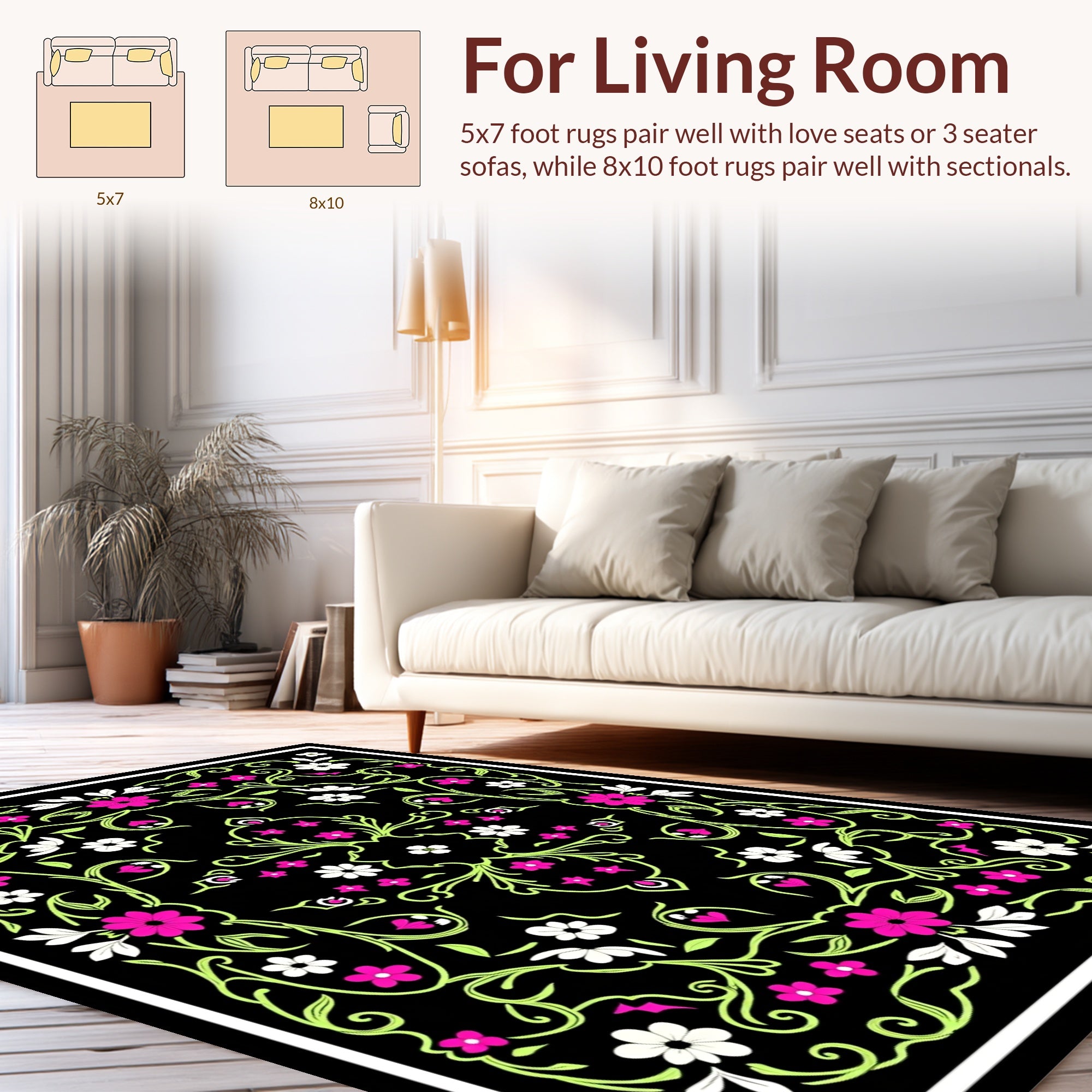 Vibrant Floral Vines Pattern Rug