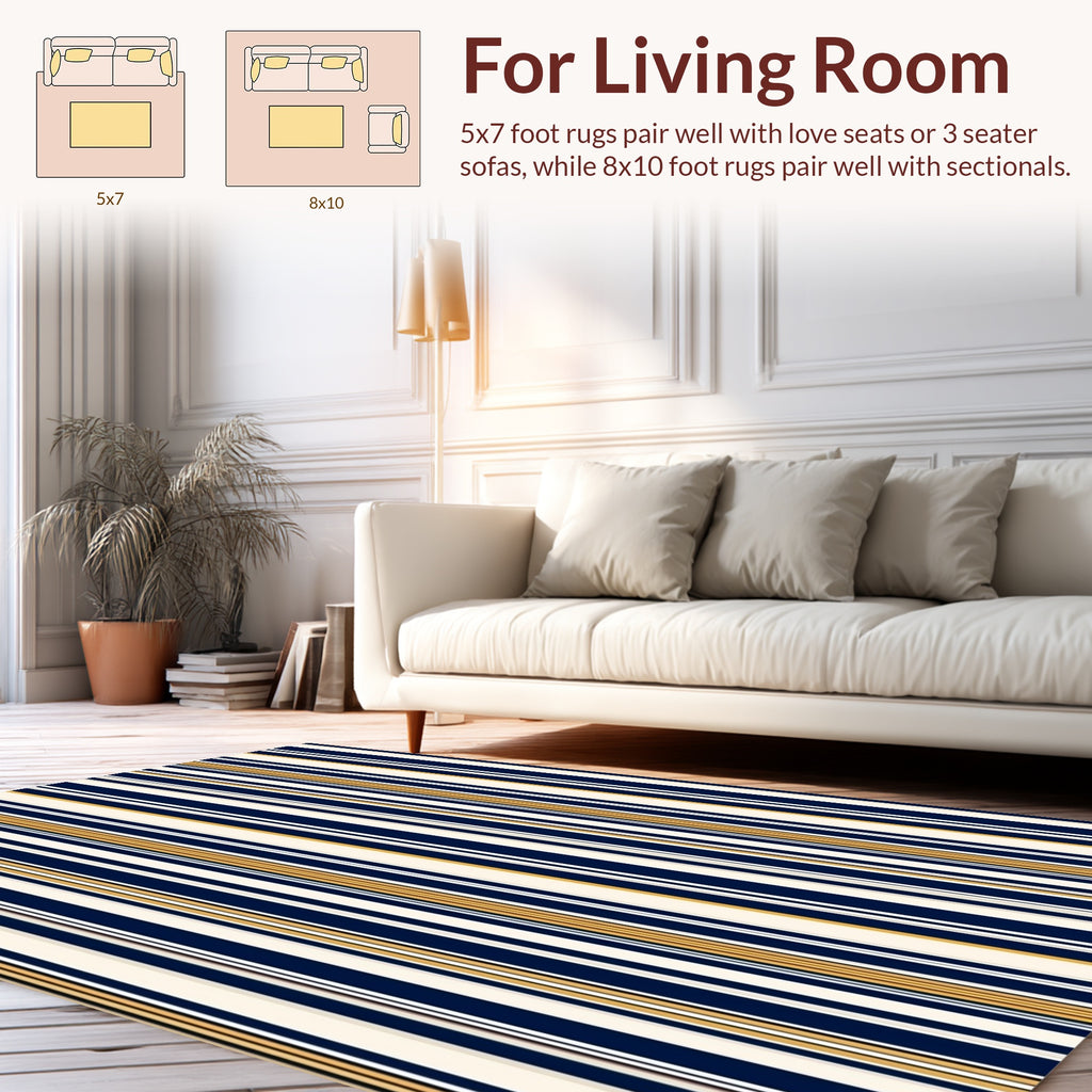 Striped Pattern In Navy Cream Gold Rug