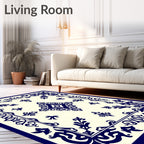 Navy Blue Ornate Diamond Border Rug