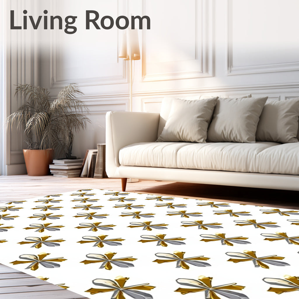 Gold Silver Floral Snowflake Medallion Rug
