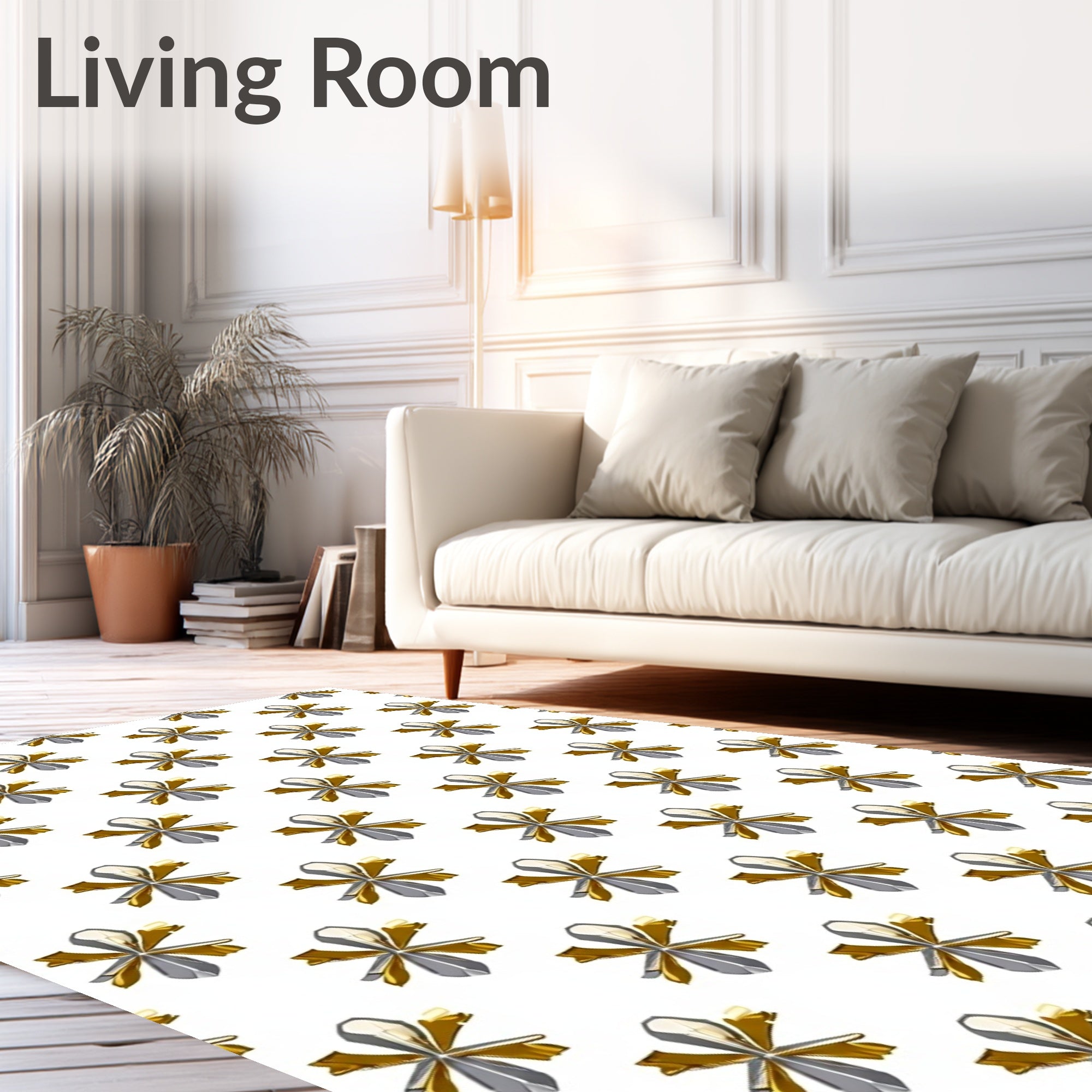 Gold Silver Floral Snowflake Medallion Rug