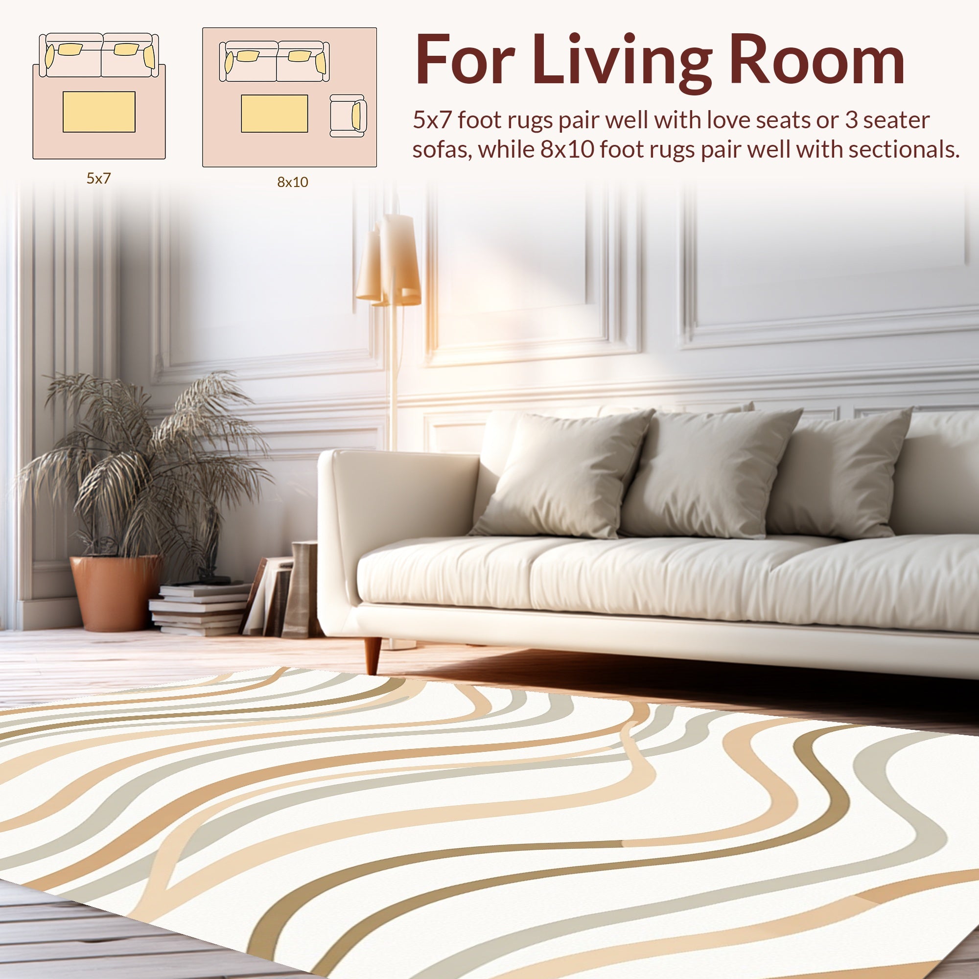 Serene Neutral Wavy Stripe Design Rug