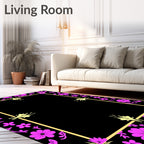 Pink Floral Golden Frame Motif Rug