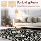 Classic Black Floral Vine Pattern Rug