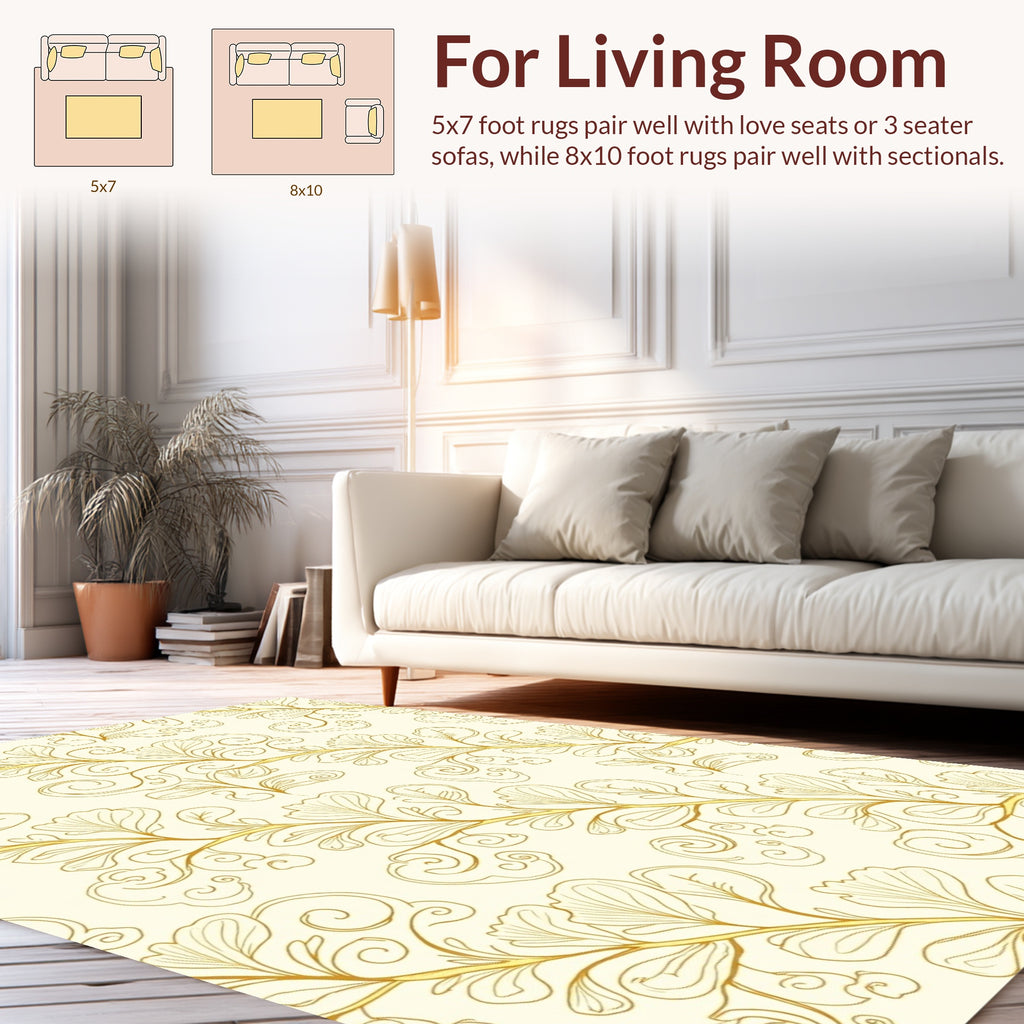 Elegant Golden Swirl Leaf Pattern Rug