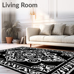 Black White Ornamental Medallion Frame Rug