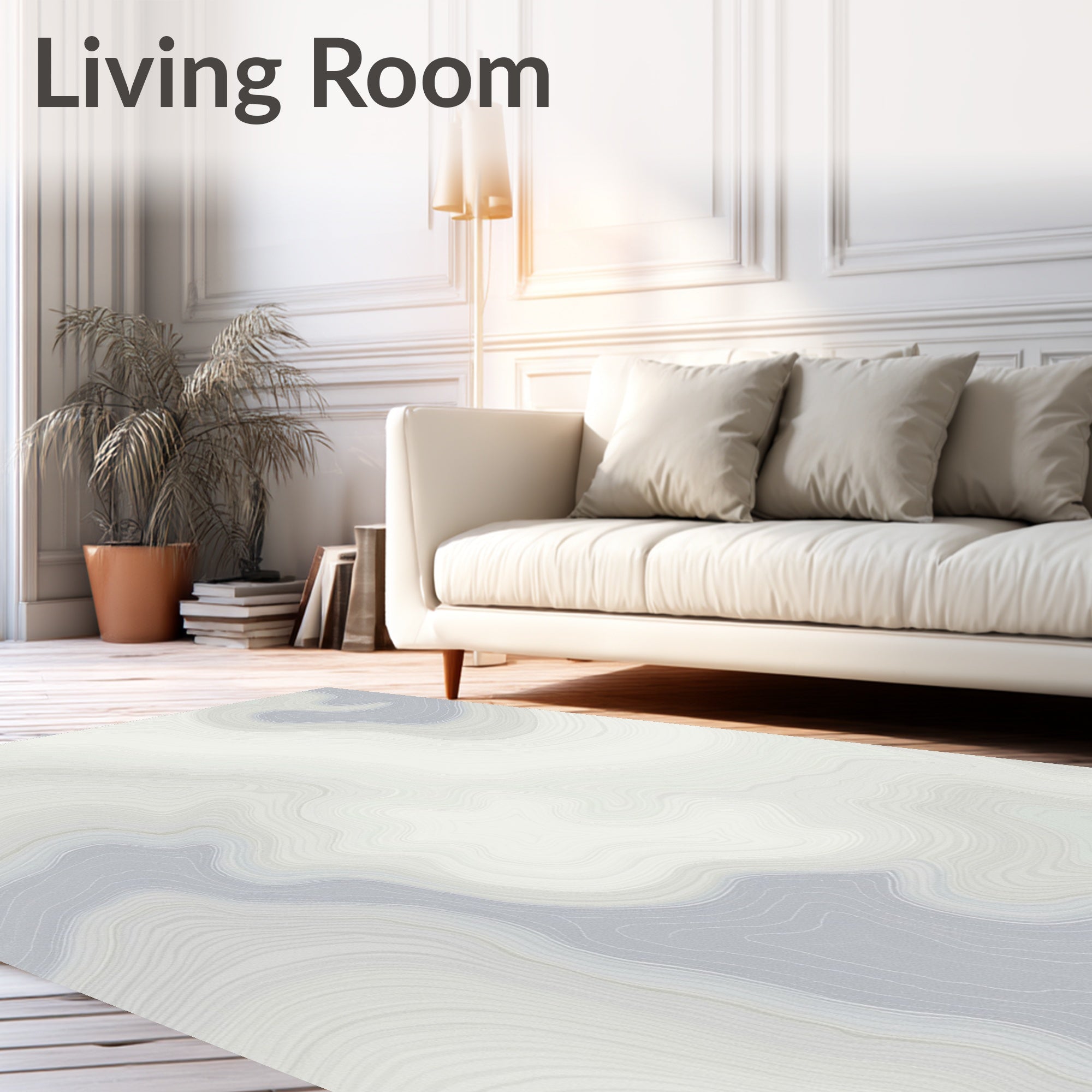 Soft Gray and White Agate Waves Rug