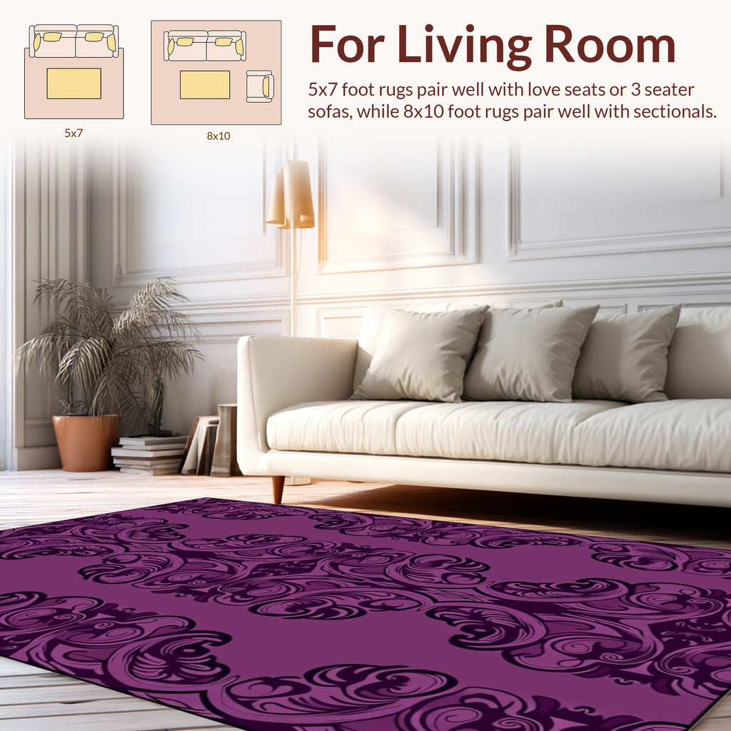 Plum Floral Scroll Pattern Rug