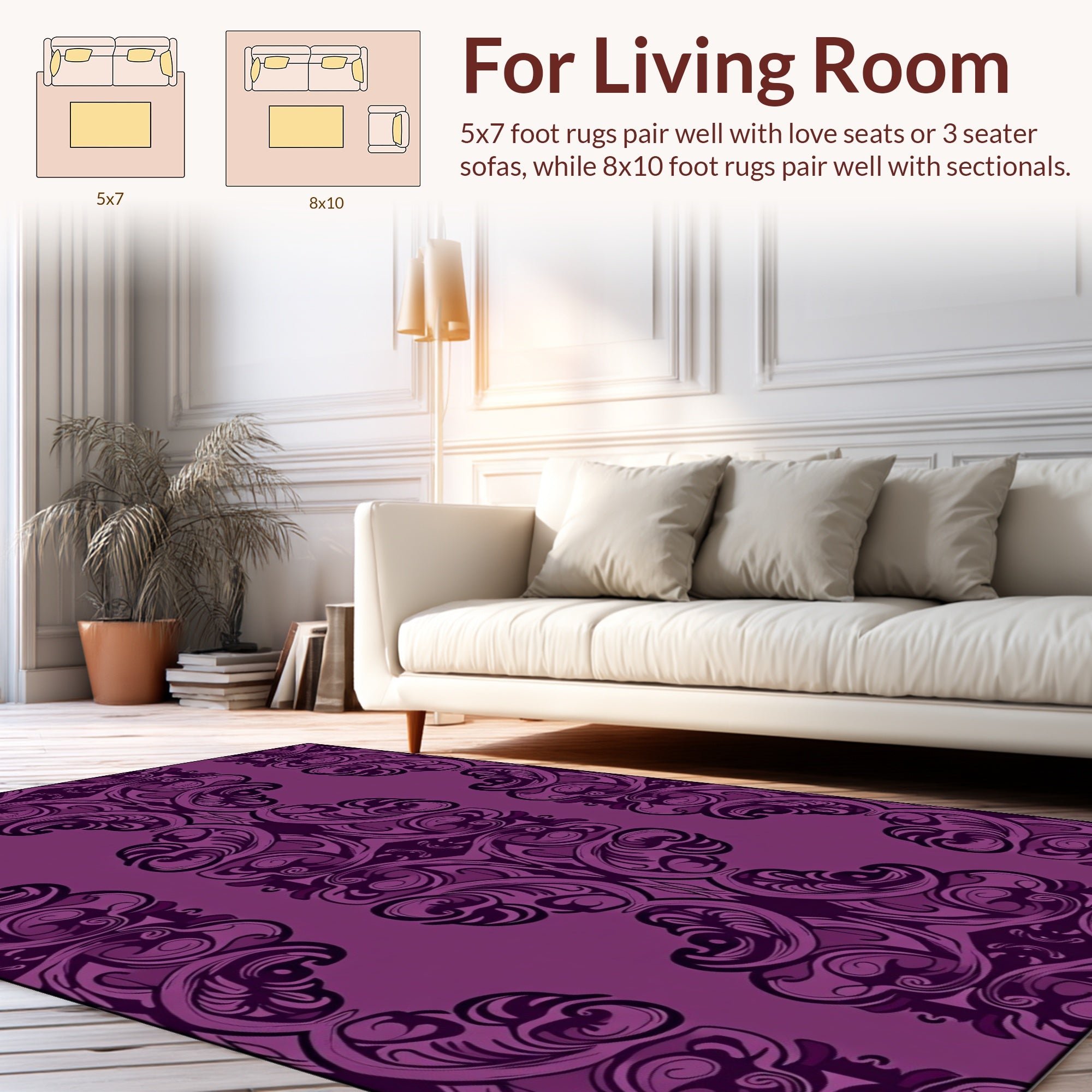 Plum Floral Scroll Pattern Rug
