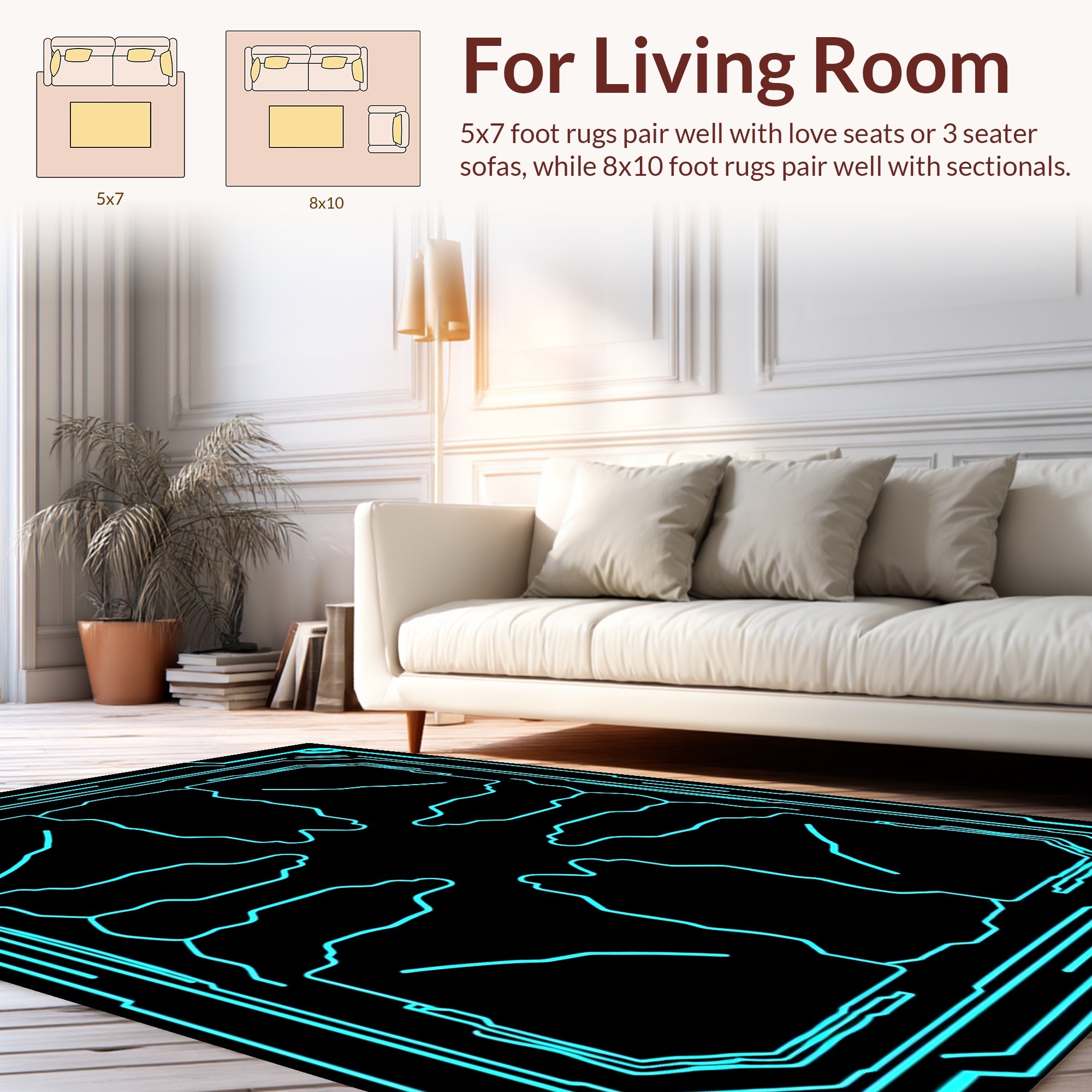 Cyberpunk Neon Circuit Pattern Rug