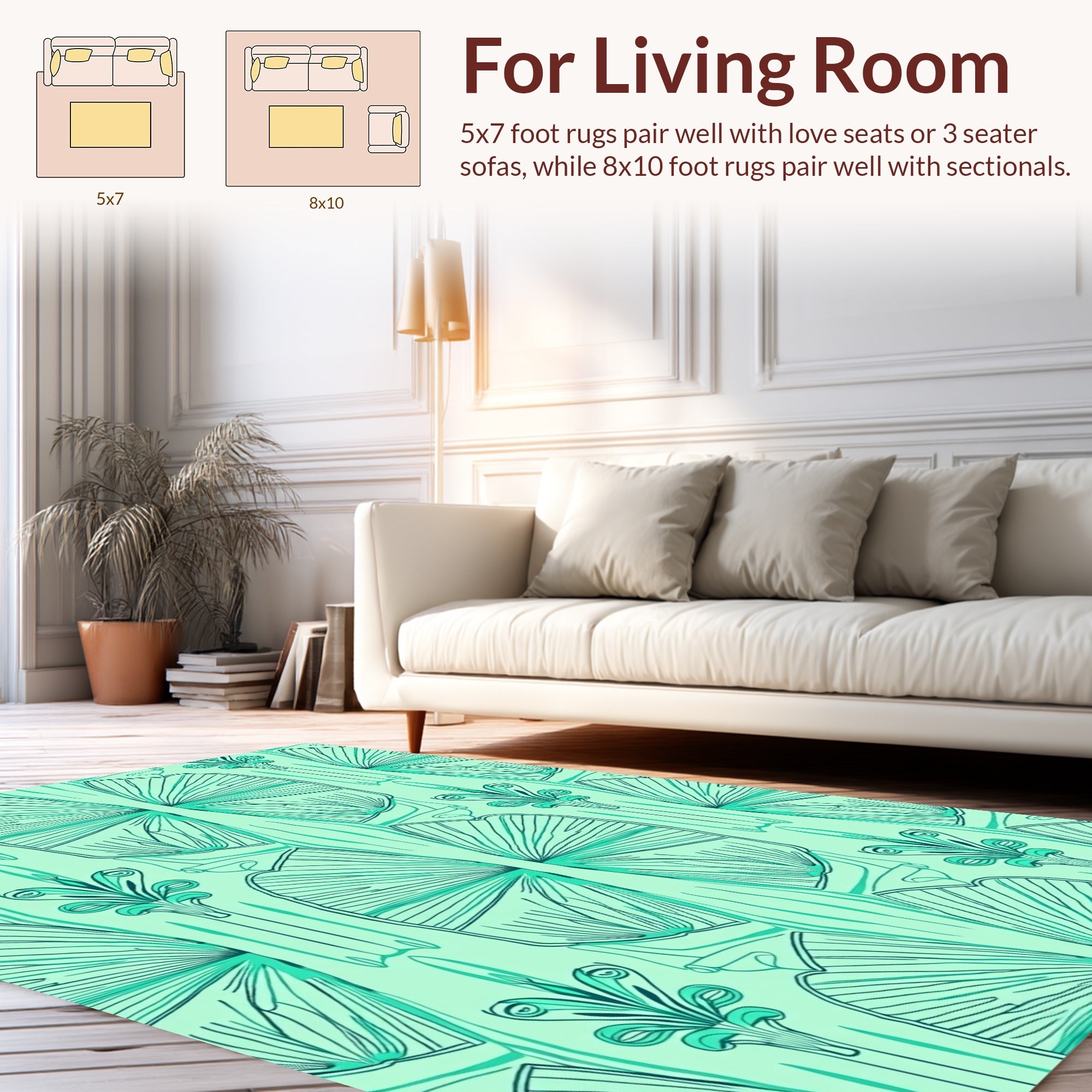 Art Deco Fan Shape Floral Pattern Rug
