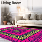 Hot Pink Yellow Symmetrical Mandala Rug