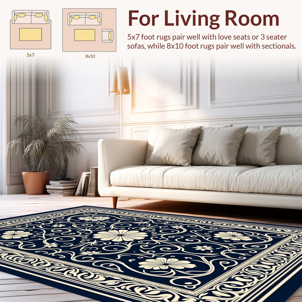 Elegant Floral Swirls Inset Design Rug