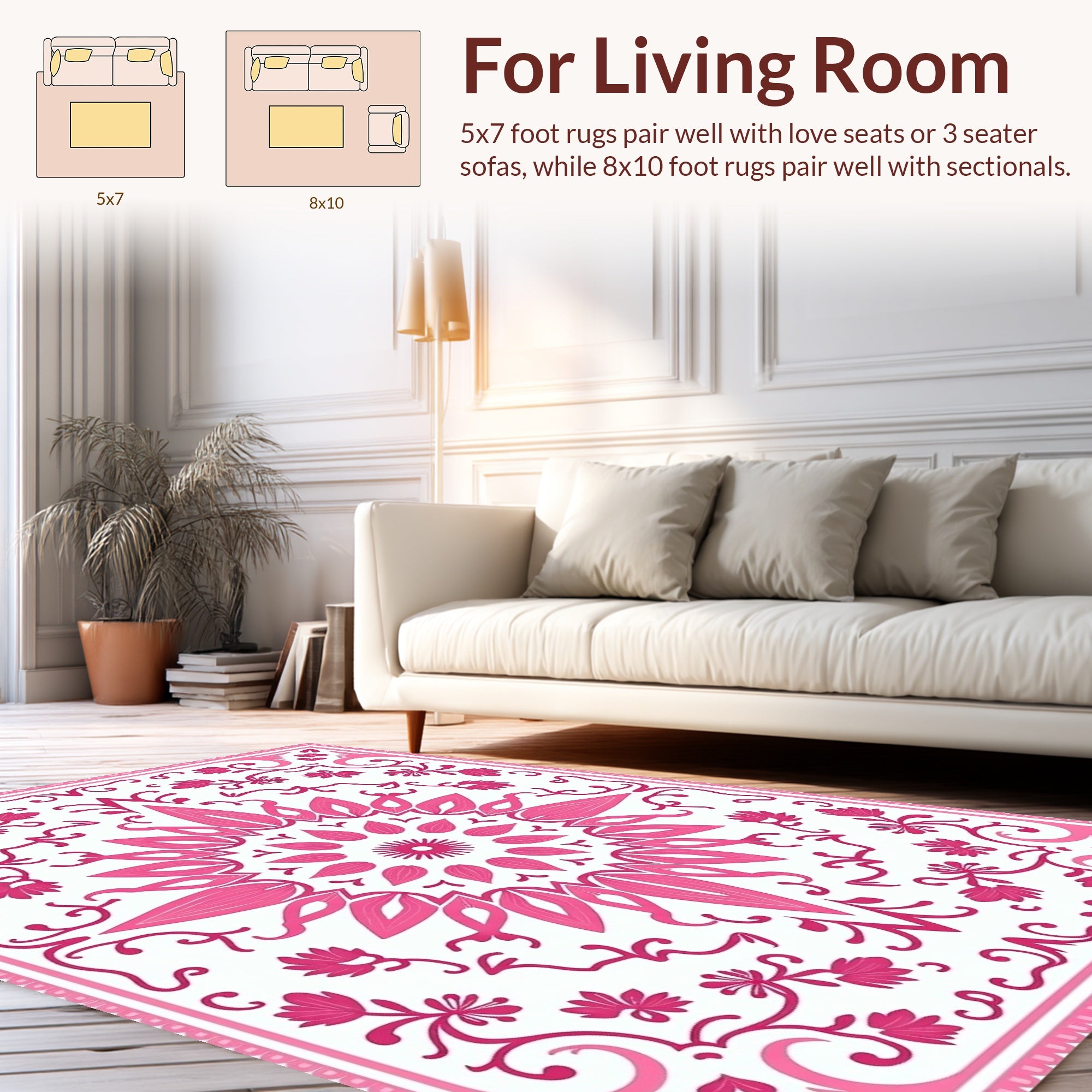 Ornate Pink Floral Mandala Pattern Rug