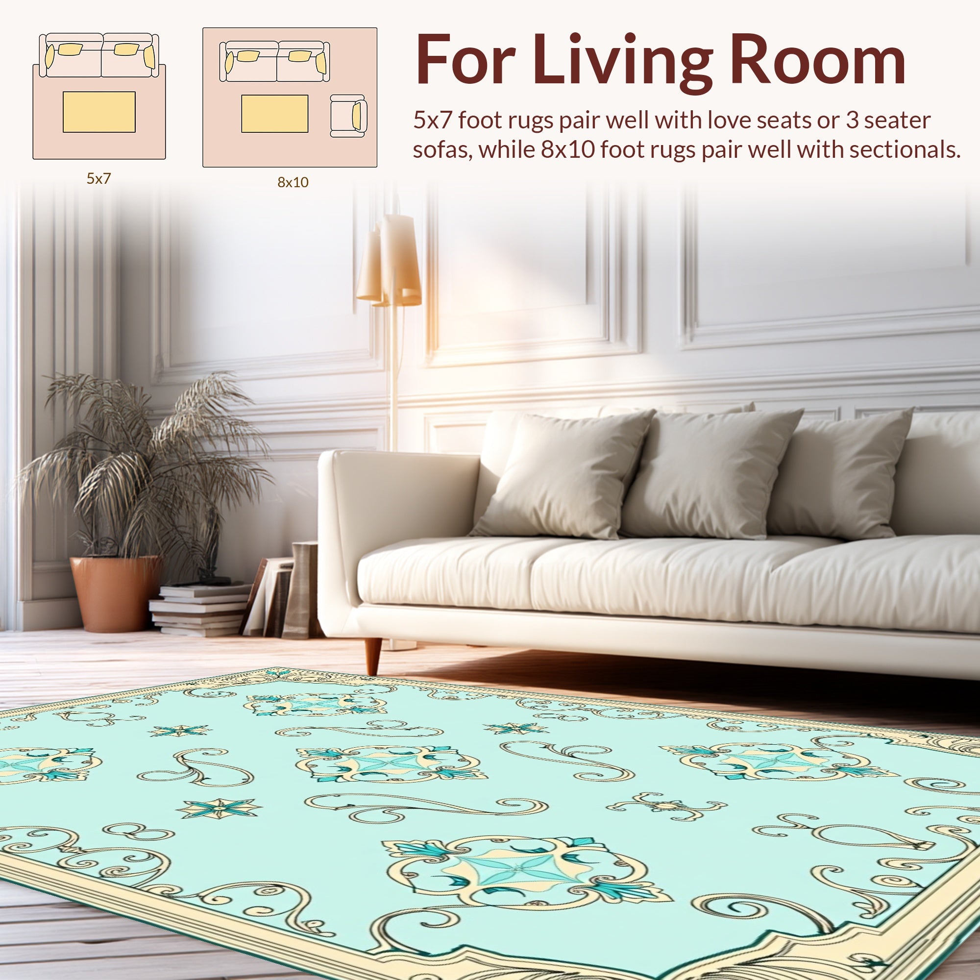 Aqua Teal Floral Medallion Art Nouveau Rug