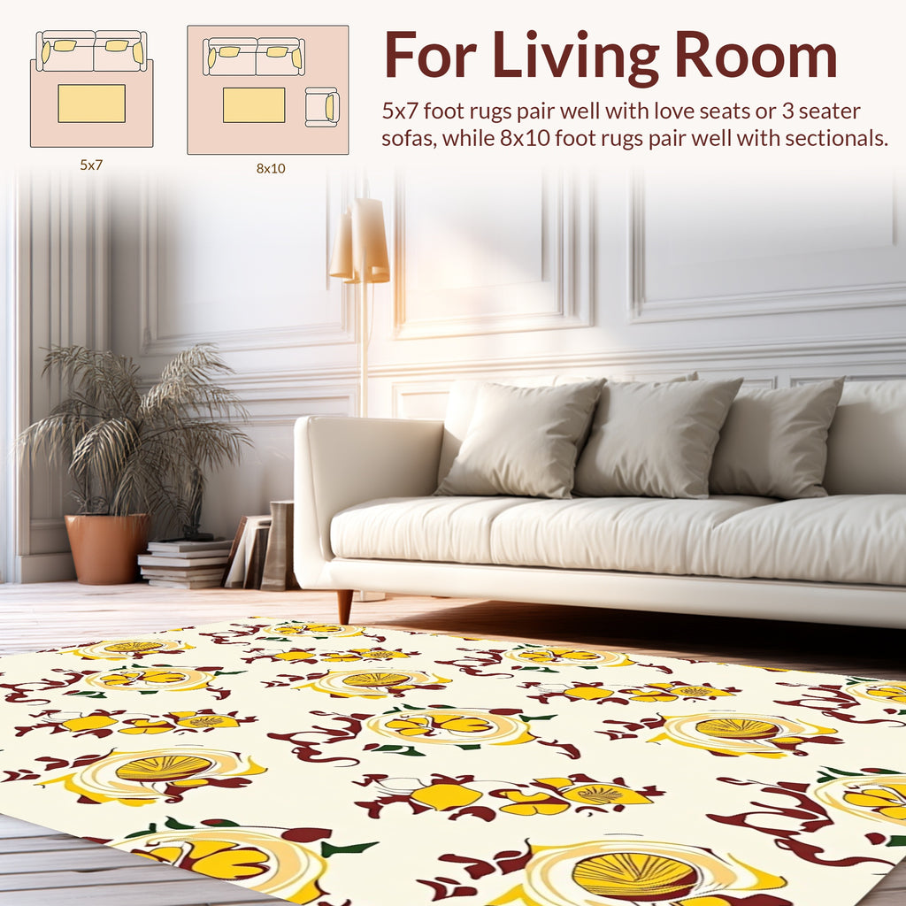 Abstract Yellow Citrus Floral Pattern Rug