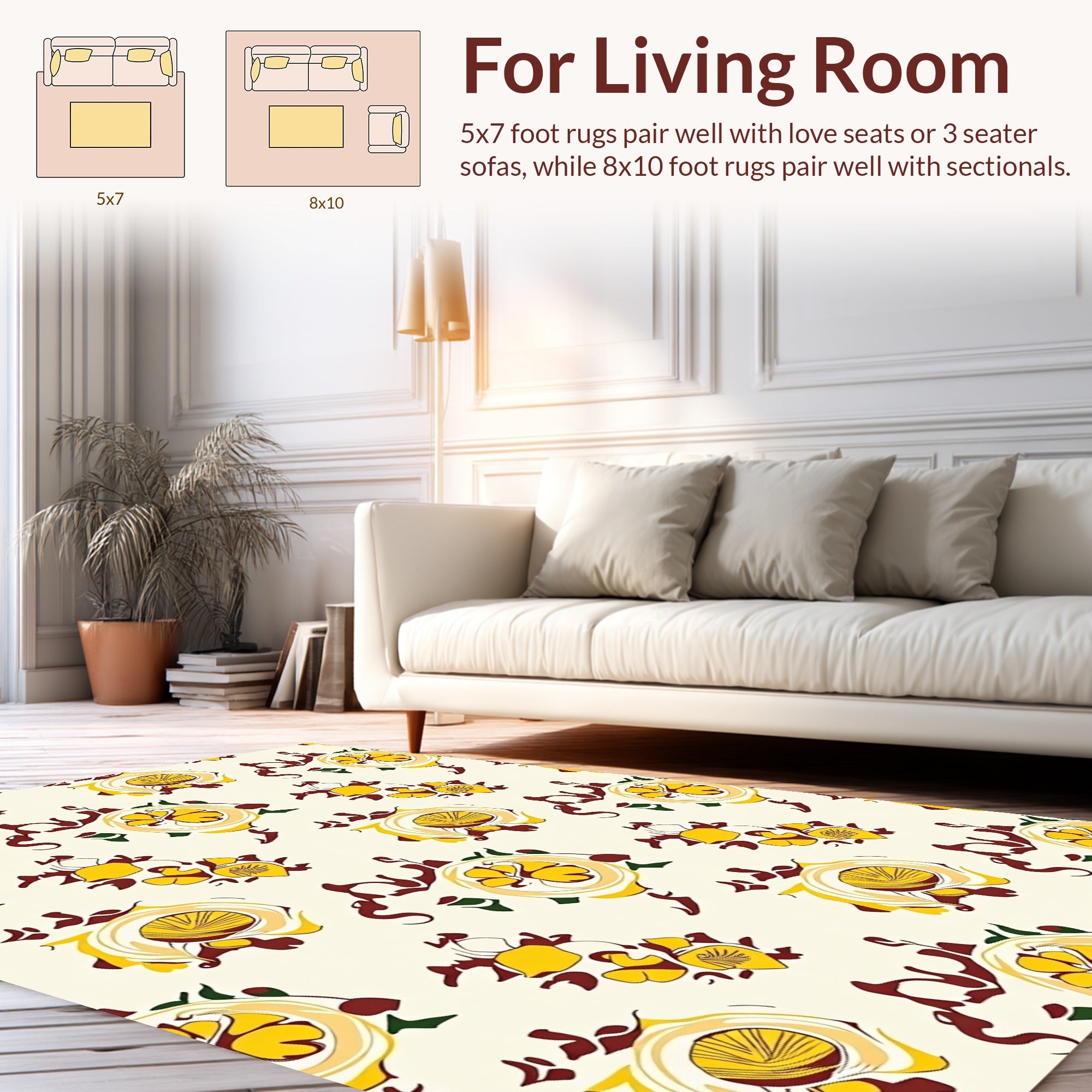Abstract Yellow Citrus Floral Pattern Rug