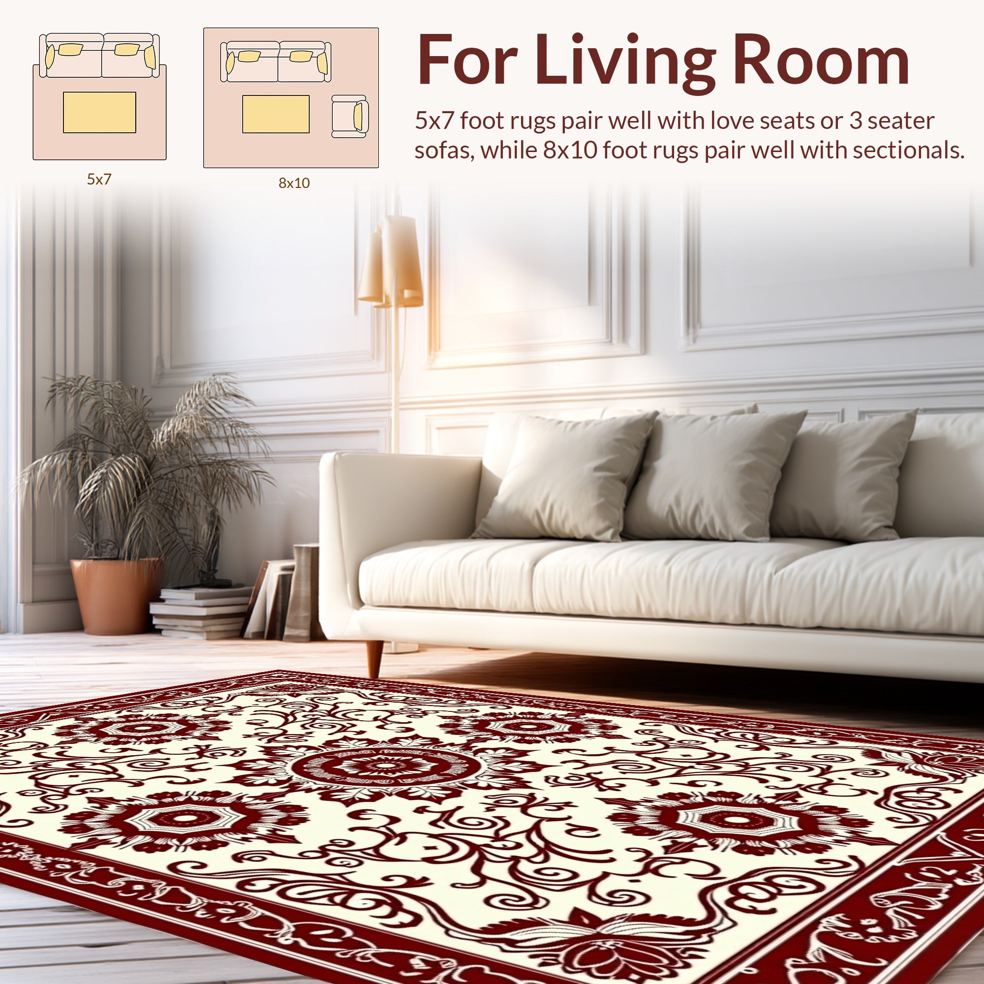 Dark Red Floral Mandala Patterned Rug