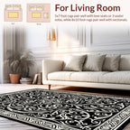 Intricate Black Cream Scrollwork Pattern Rug