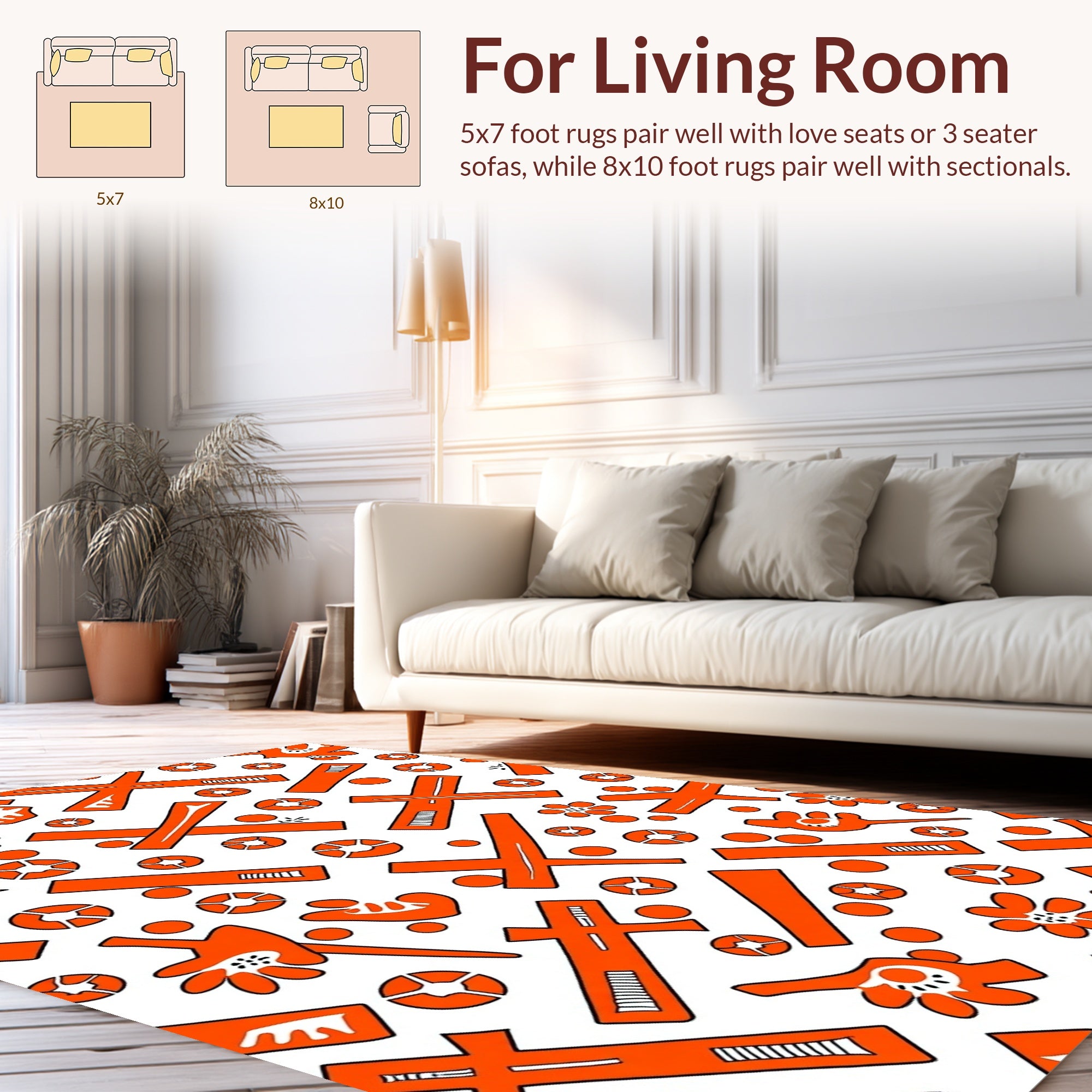 Abstract Orange Cross Flower Design Rug