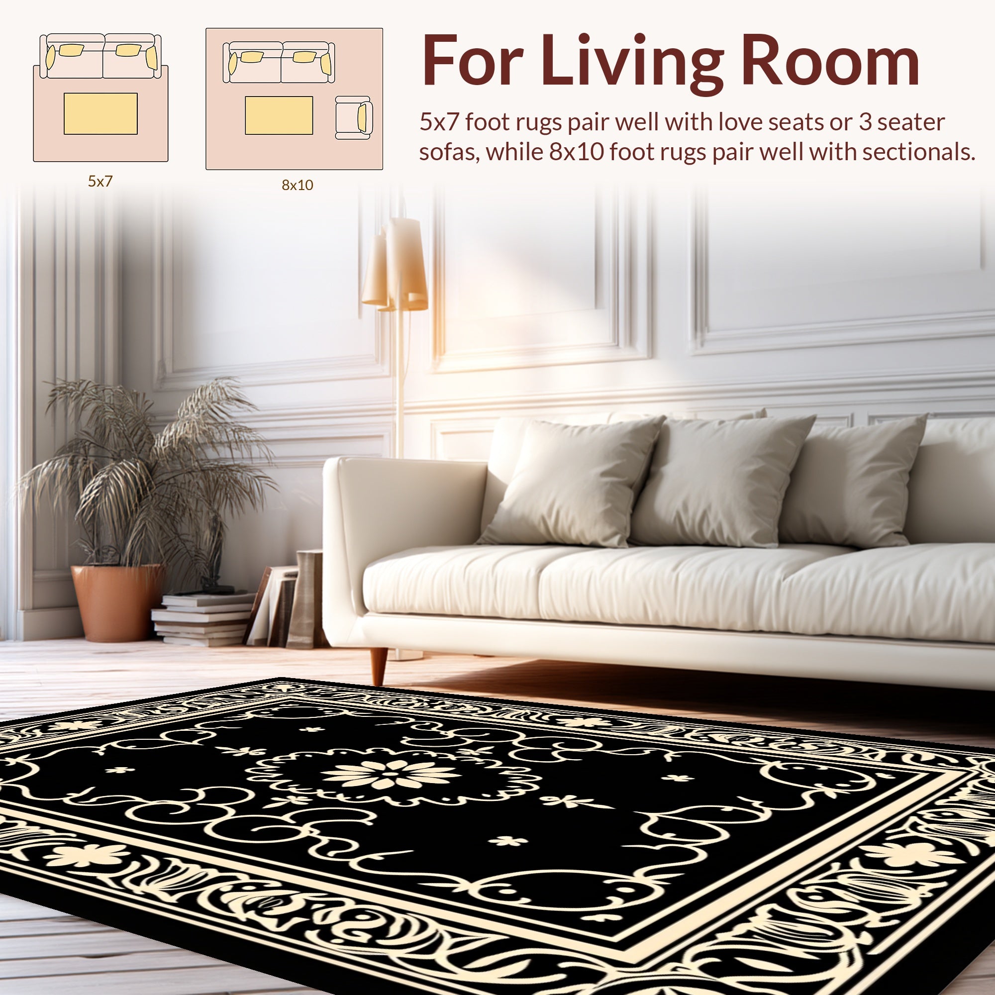 Cream Floral Vines And Borders Rug