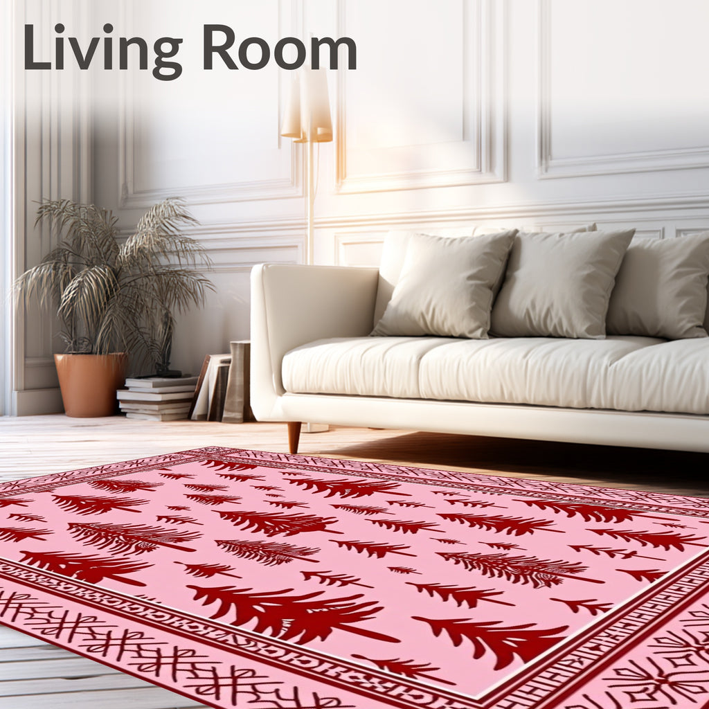Deep Red Pine Forest Pink Blanket Rug