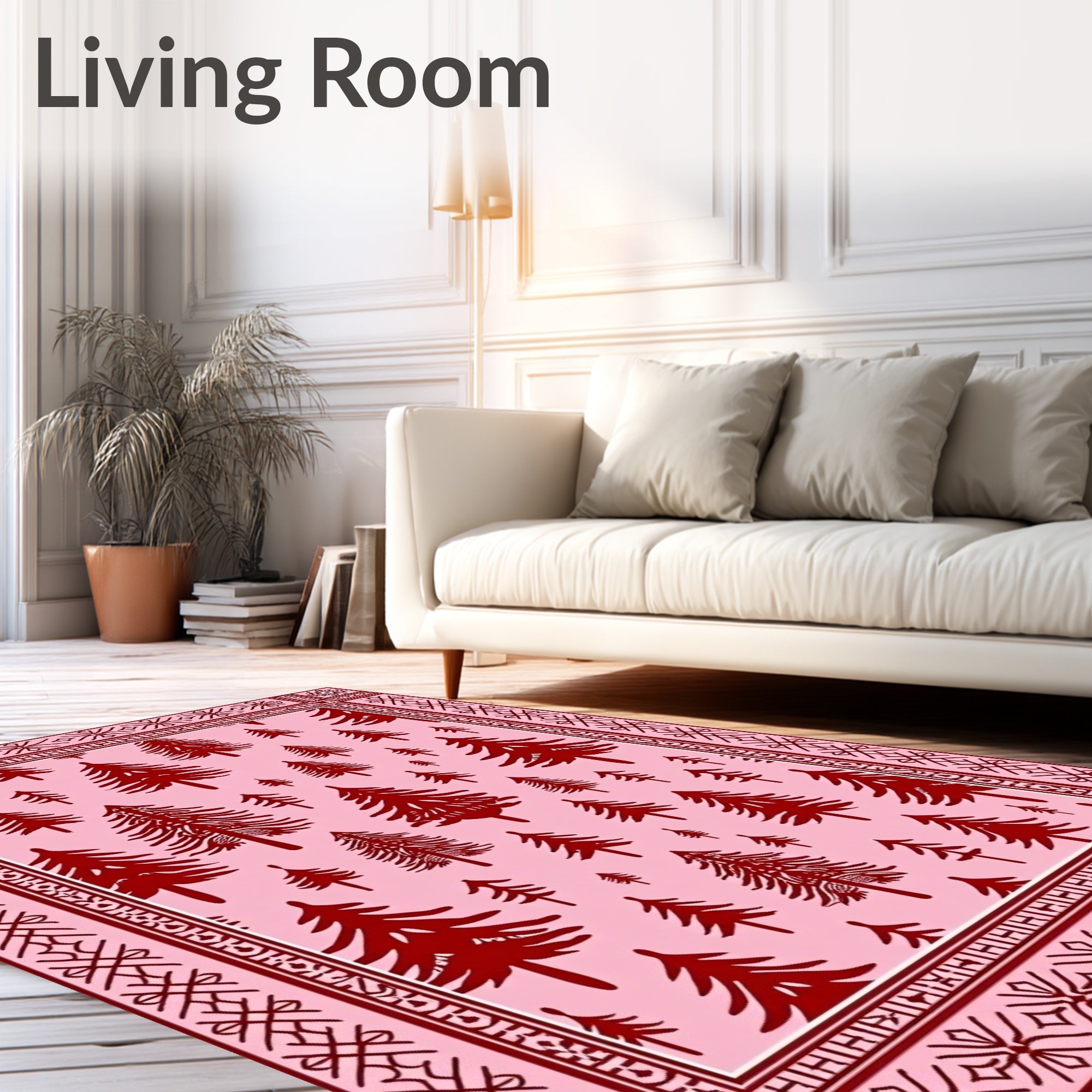 Deep Red Pine Forest Pink Blanket Rug
