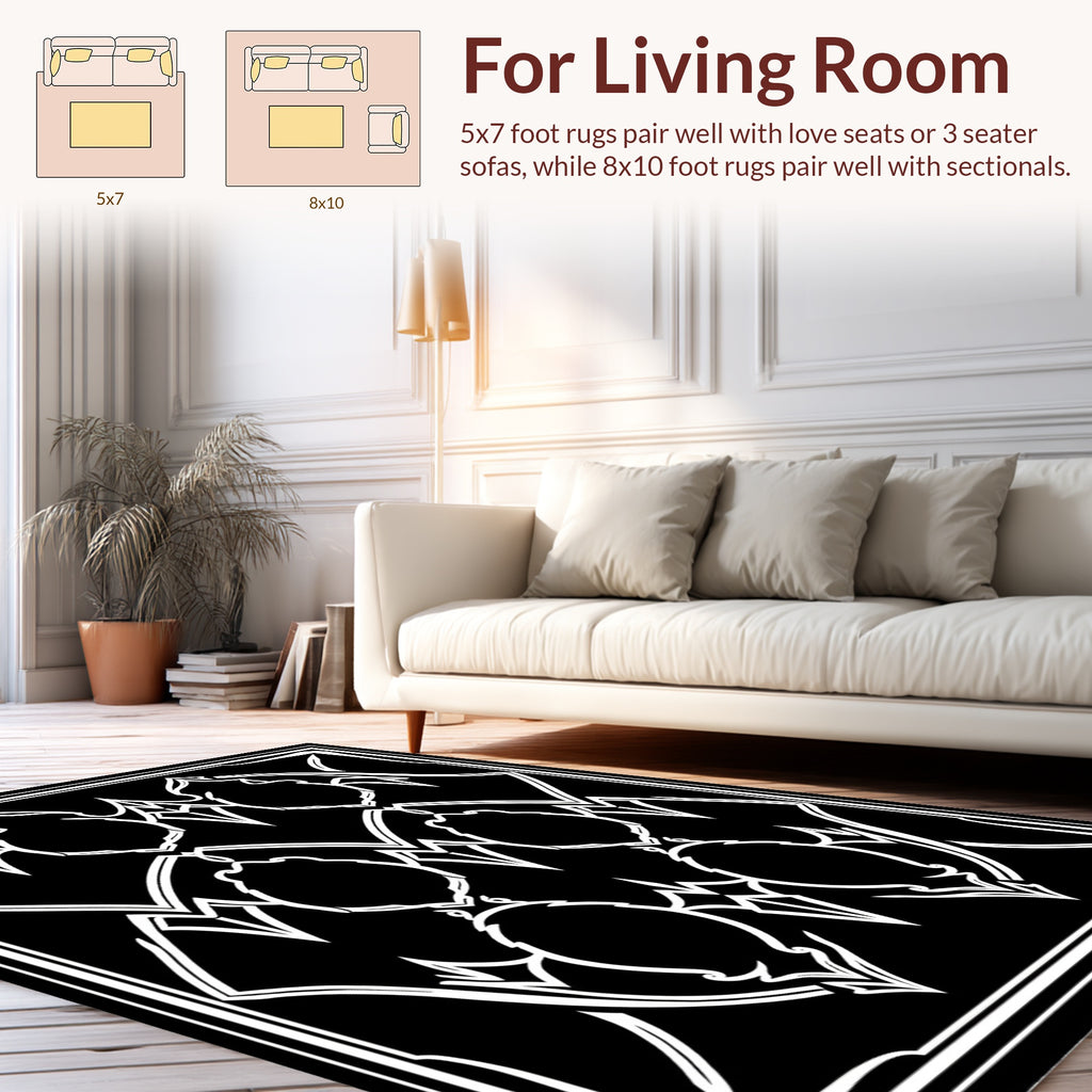 Gothic Ornate Black White Pattern Rug