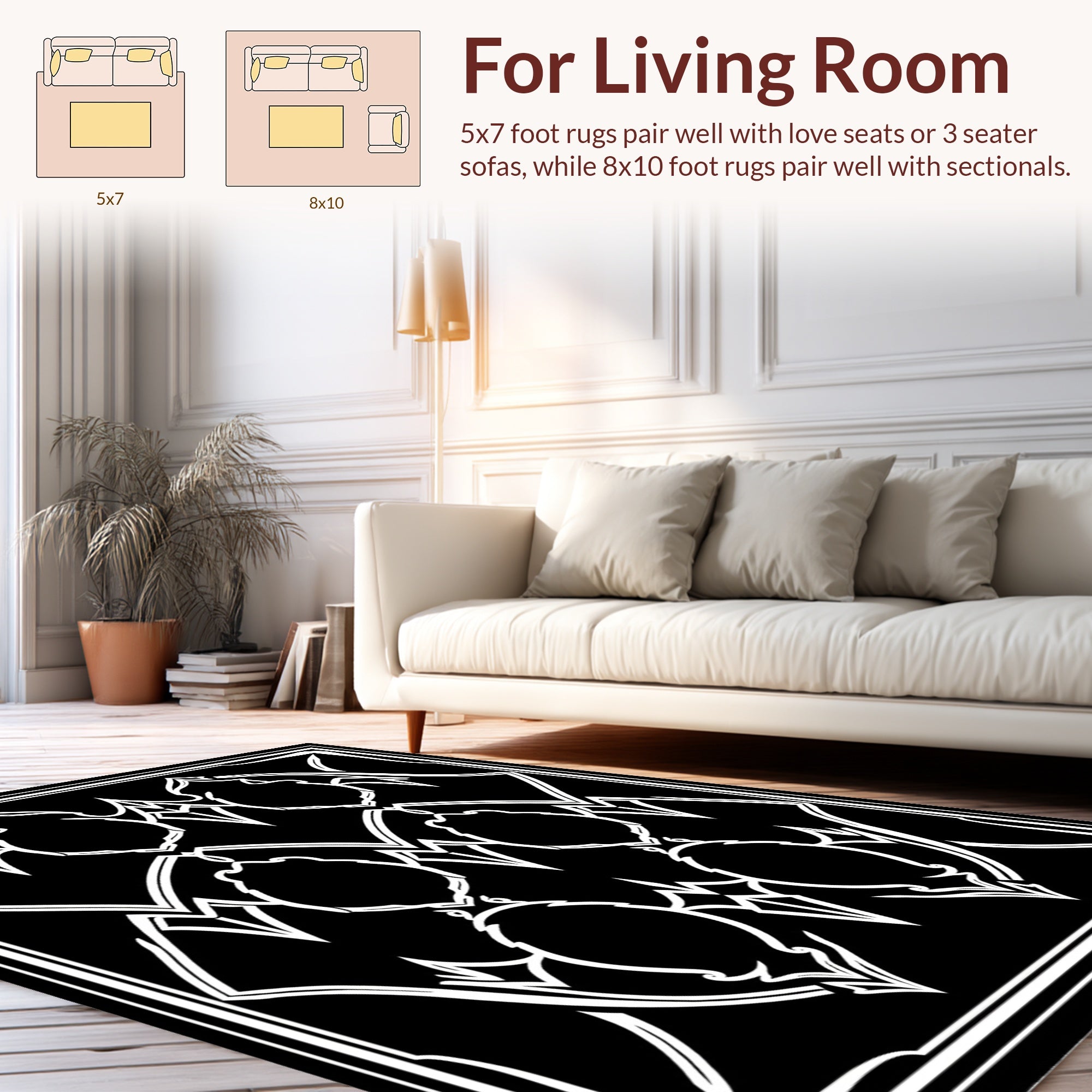 Gothic Ornate Black White Pattern Rug