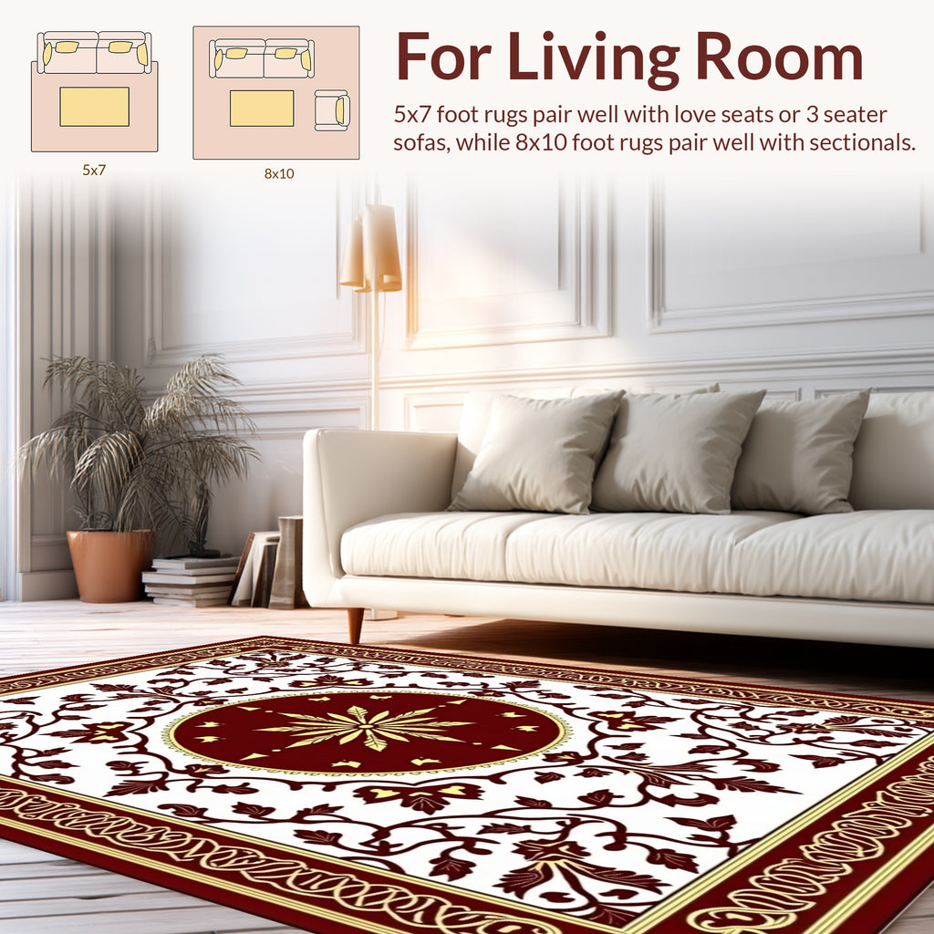 Rich Wine Scarlet Floral Scroll Rug