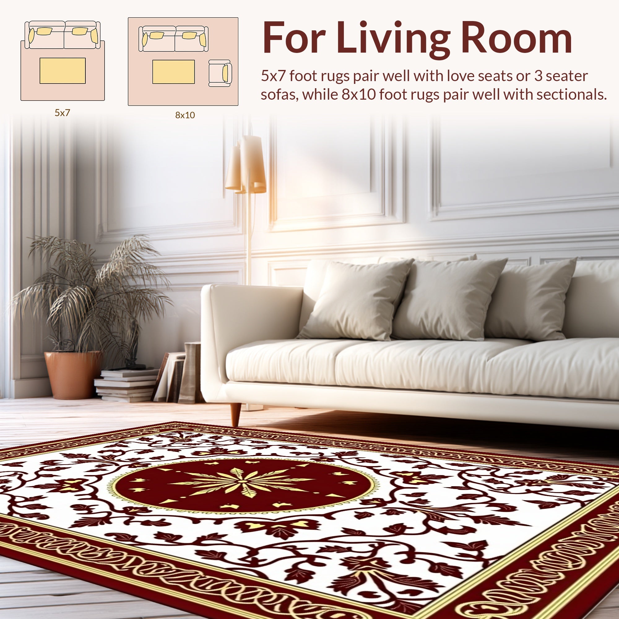 Rich Wine Scarlet Floral Scroll Rug