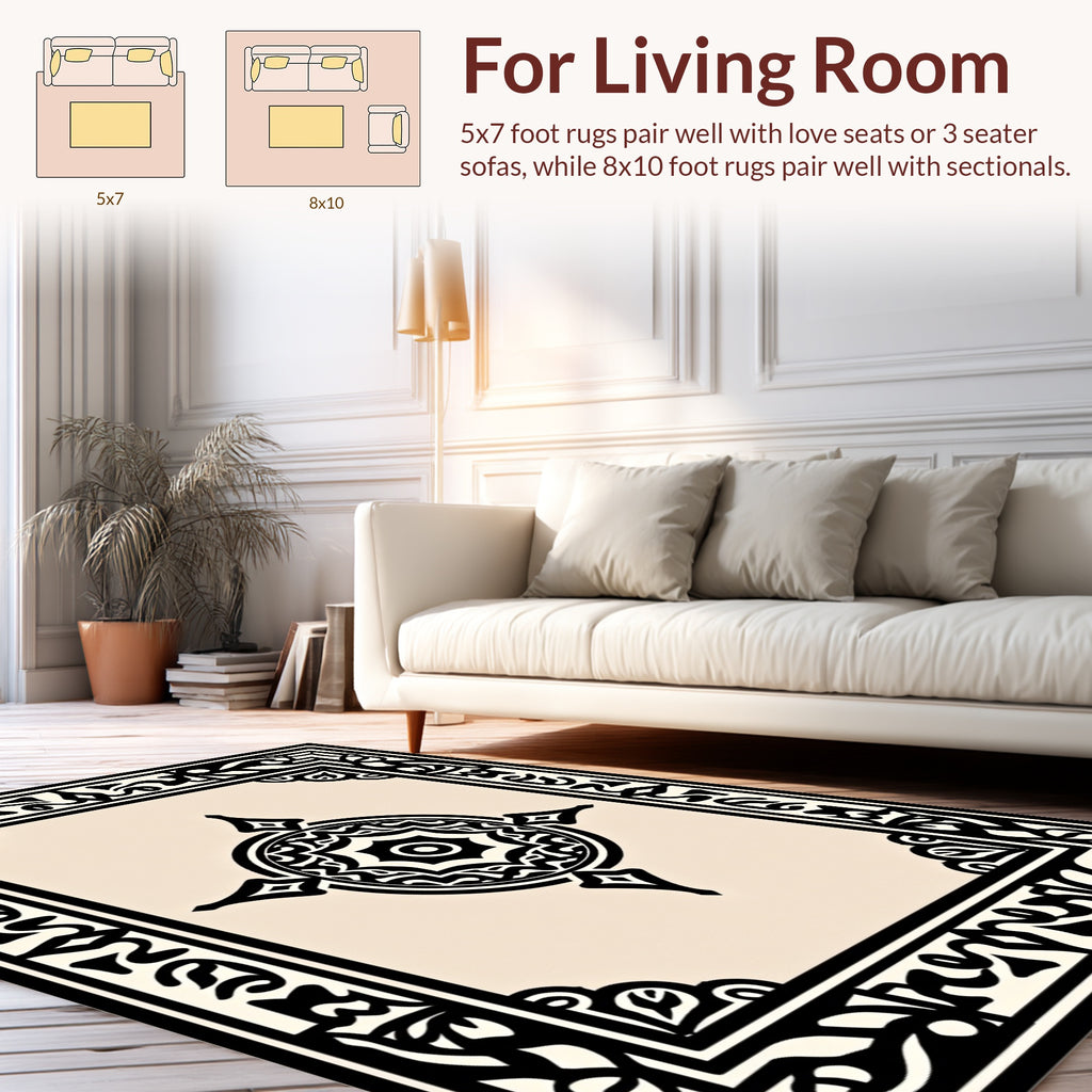 Intricate Geometric Patterned Cream Rug