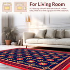 Floral Red Green Blue Geometric Pattern Rug