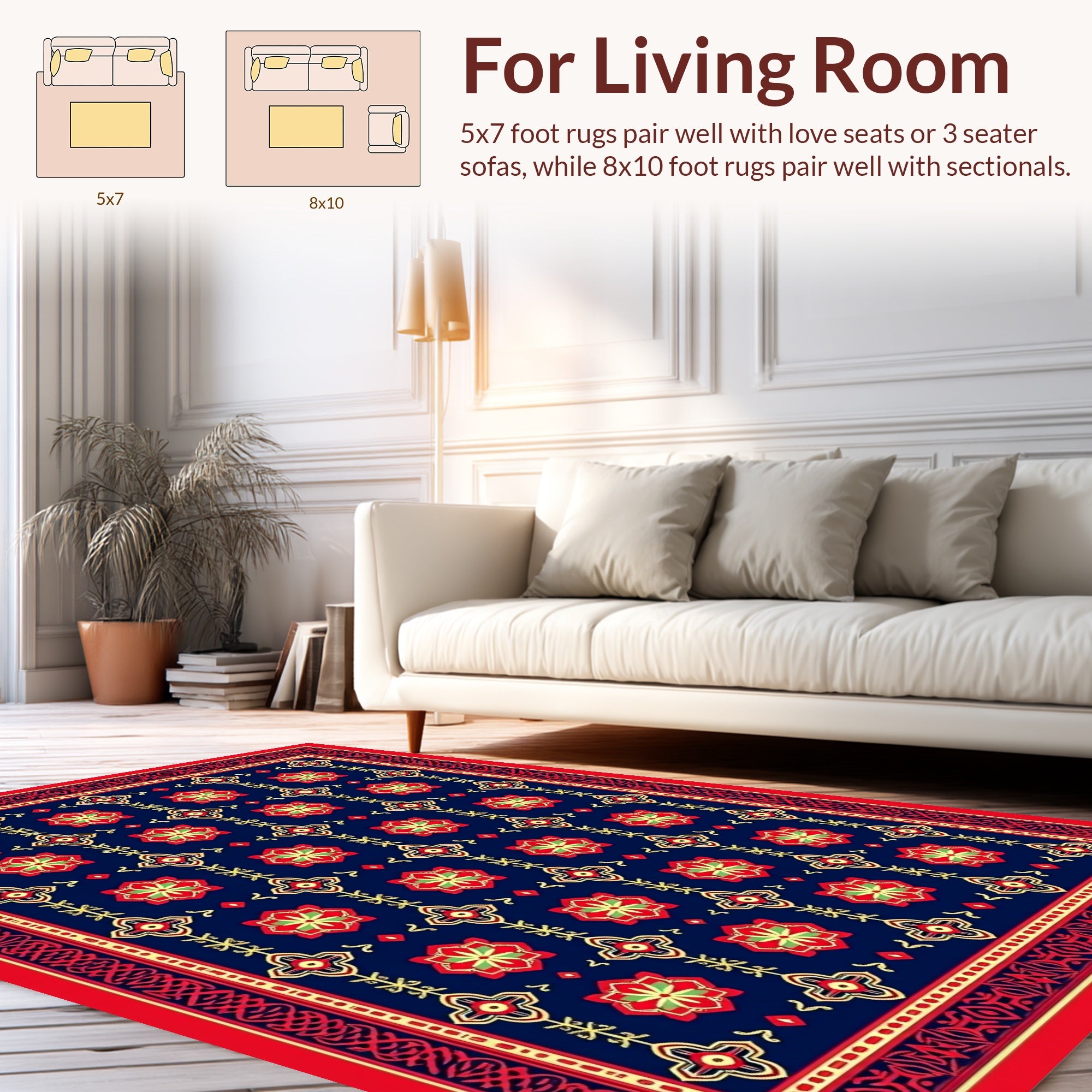 Floral Red Green Blue Geometric Pattern Rug