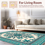 Teal Floral Medallion Bordered Rug