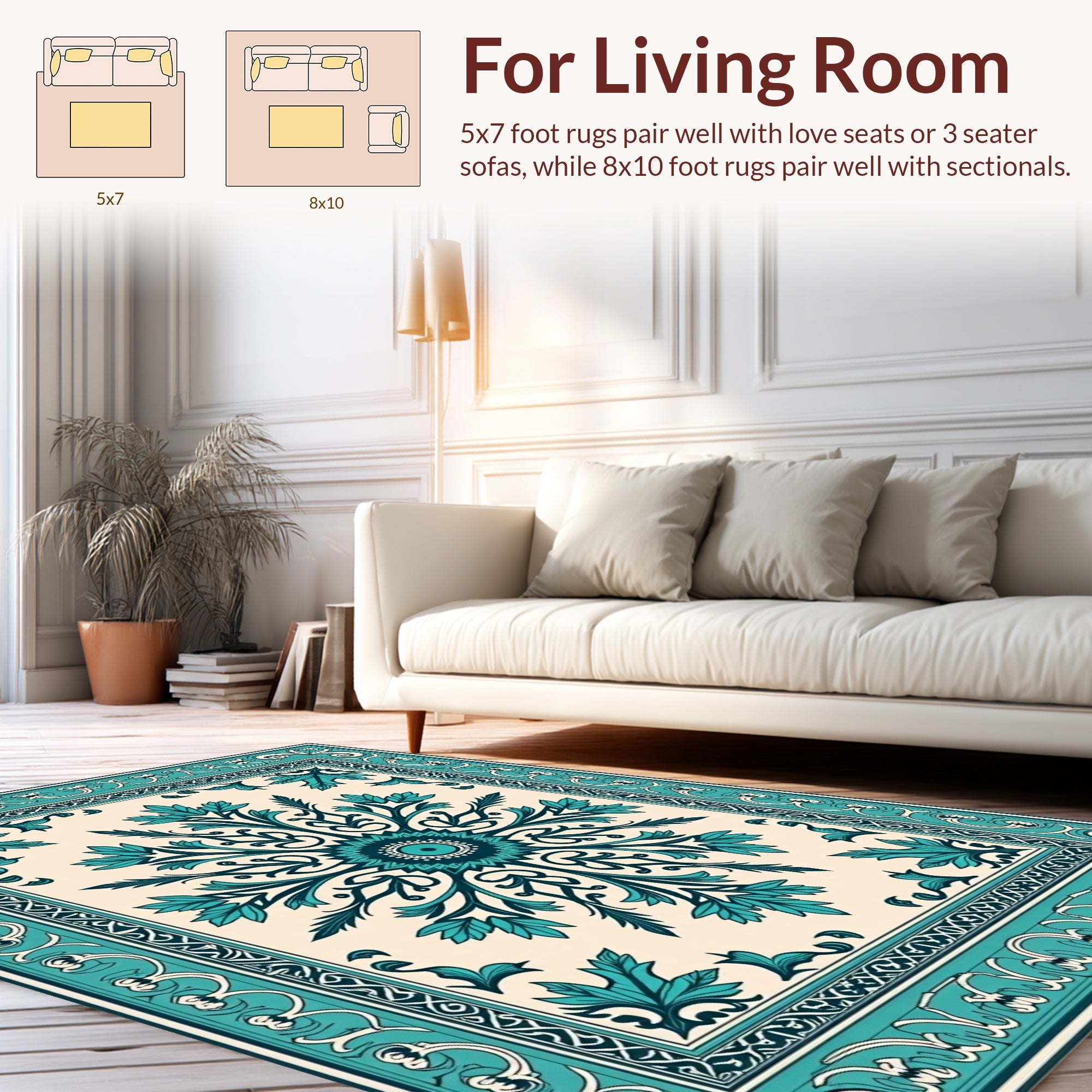 Teal Floral Medallion Bordered Rug