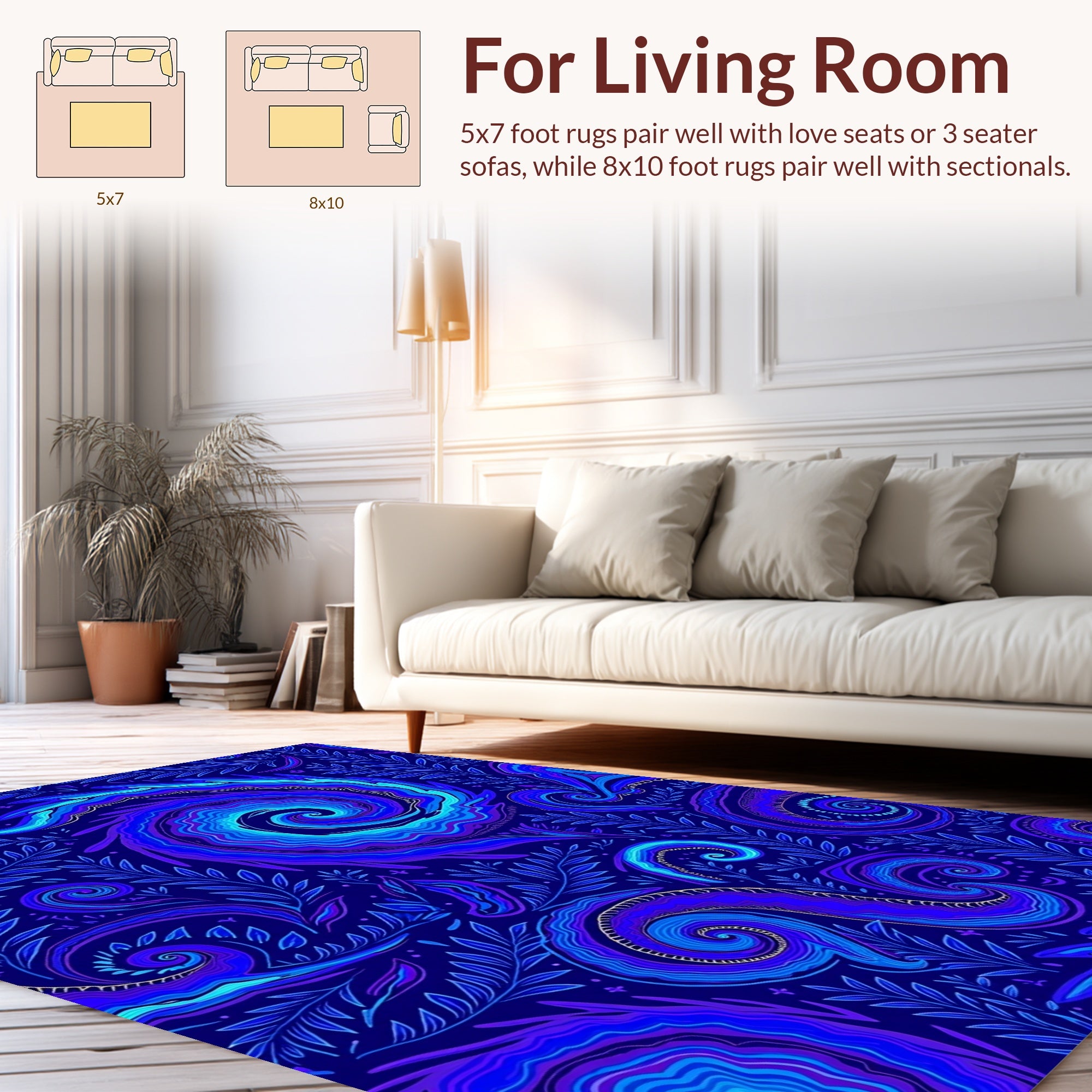 Abstract Swirls Botanical Pattern Design Rug