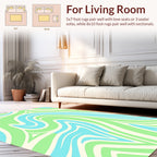 Retro Wavy Cream Blue Green Pattern Rug