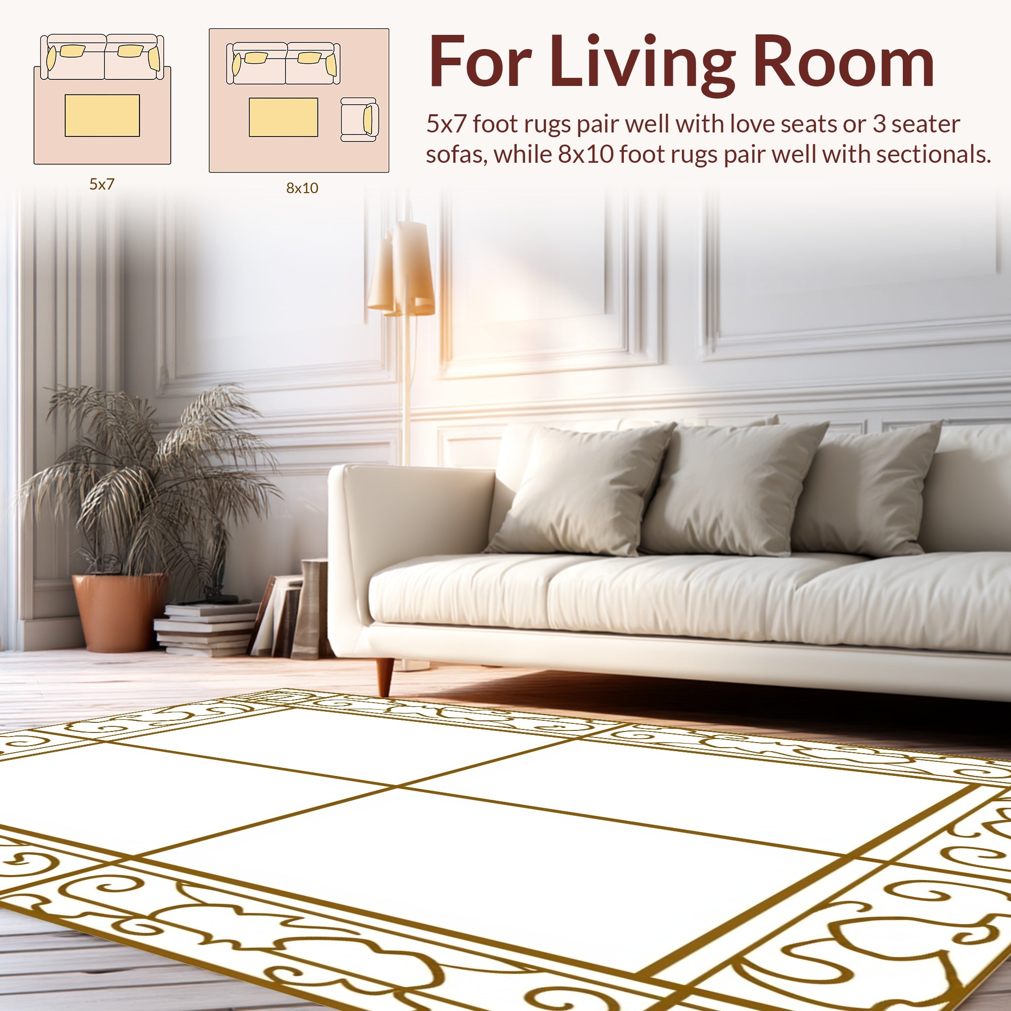 Elegant Ornate Floral Border Design Rug