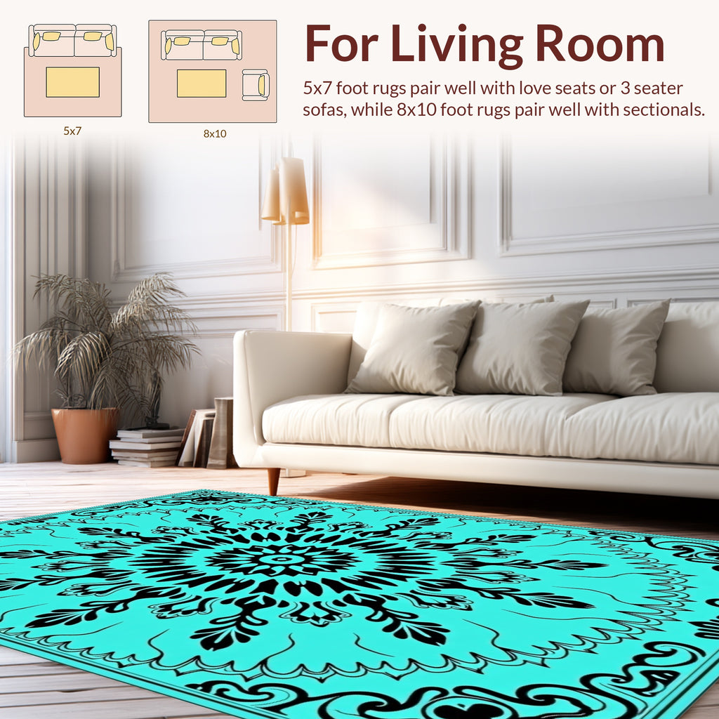 Bold Black Floral Mandala Design Rug