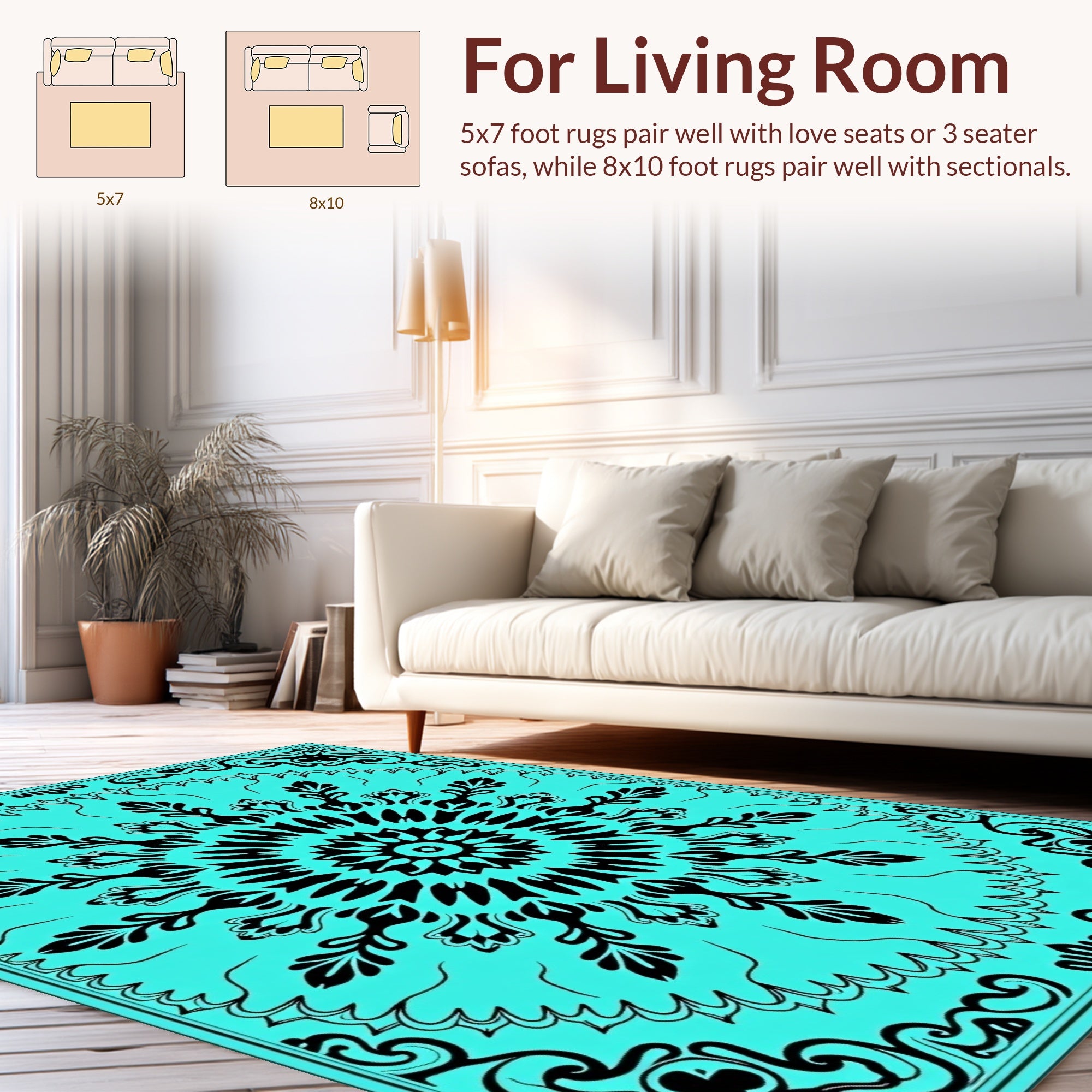 Bold Black Floral Mandala Design Rug