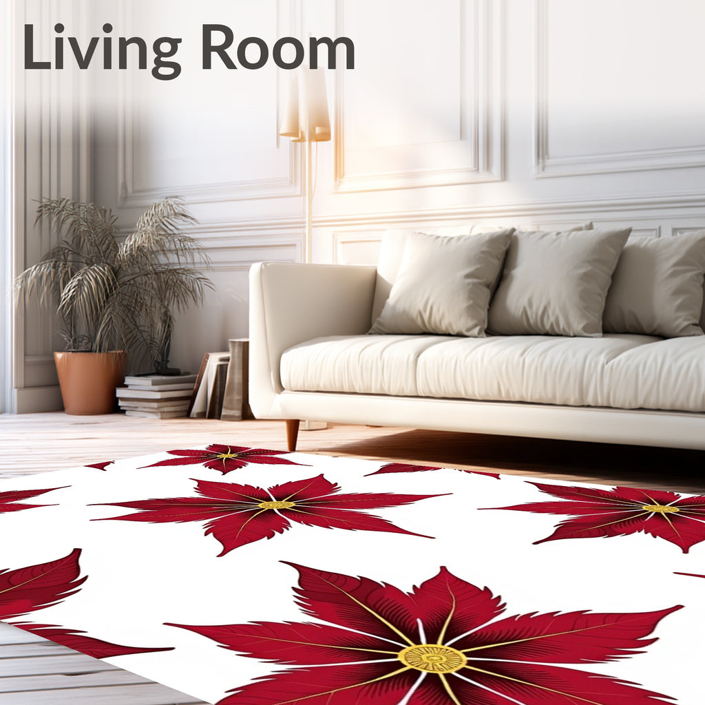 Crimson Feathered Flower Arrangement Rug