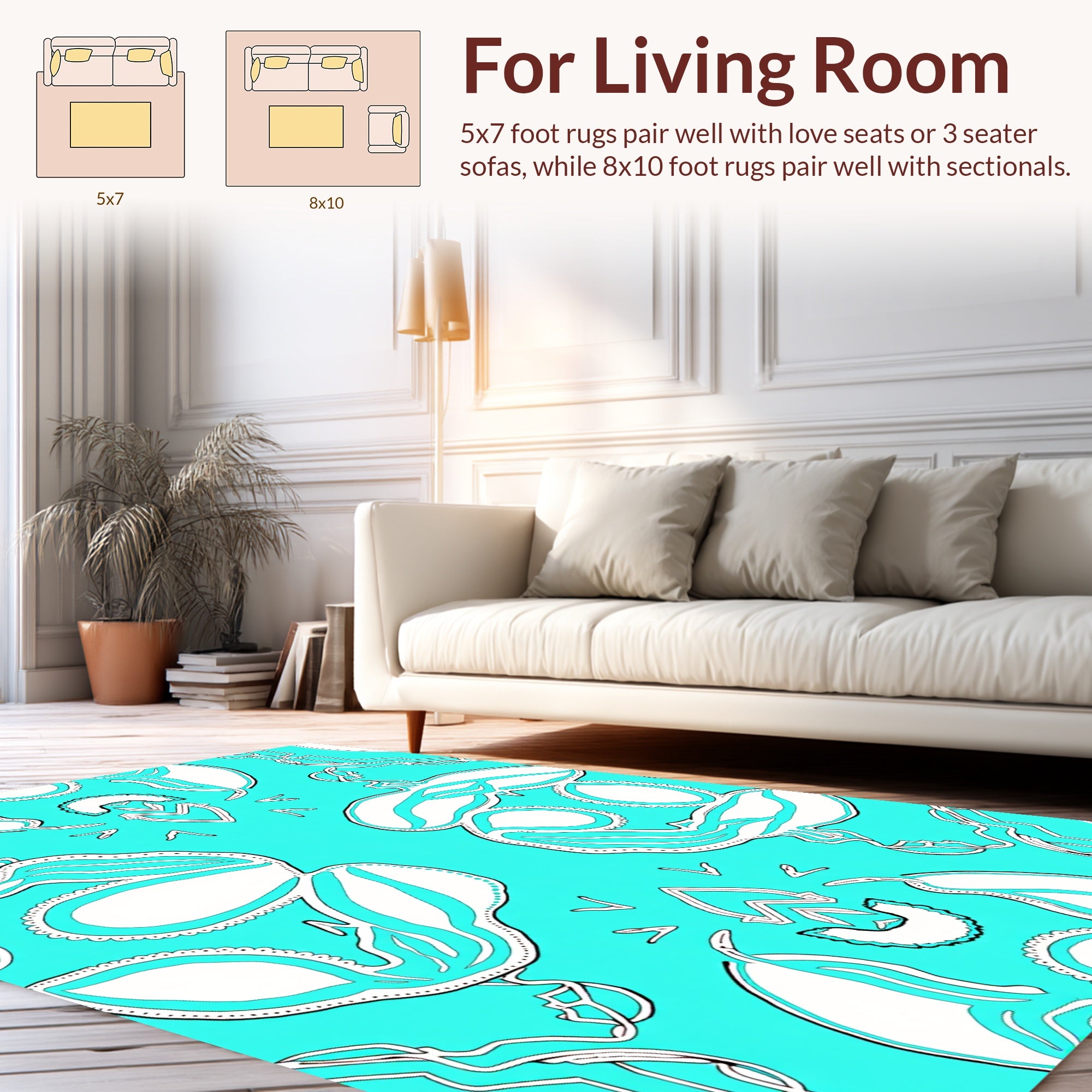Abstract Aqua White Flowing Organic Pattern Rug