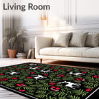 White Deer Red Holly Greenery Black Rug
